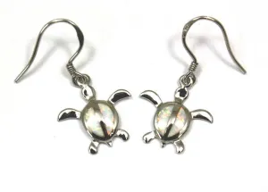 INLAY OPAL SILVER HAWAIIAN HONU TURTLE EARRINGS WIRE HOOK 16MM (TE-87)