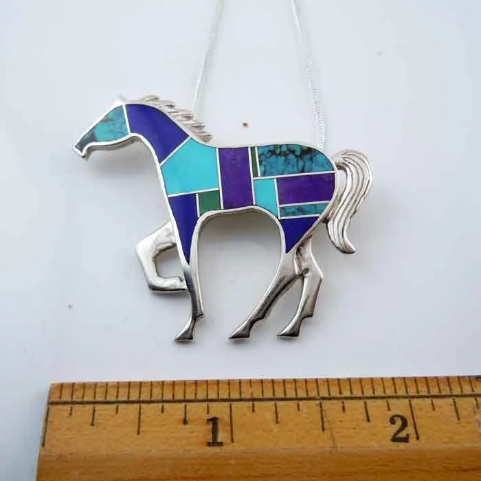 Inlay Turquoise Horse Pendant Pin
