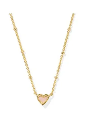 Kendra Scott Mini Ari Heart Satellite Gold Rose Quartz Necklace
