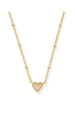 Kendra Scott Mini Ari Heart Satellite Gold Rose Quartz Necklace