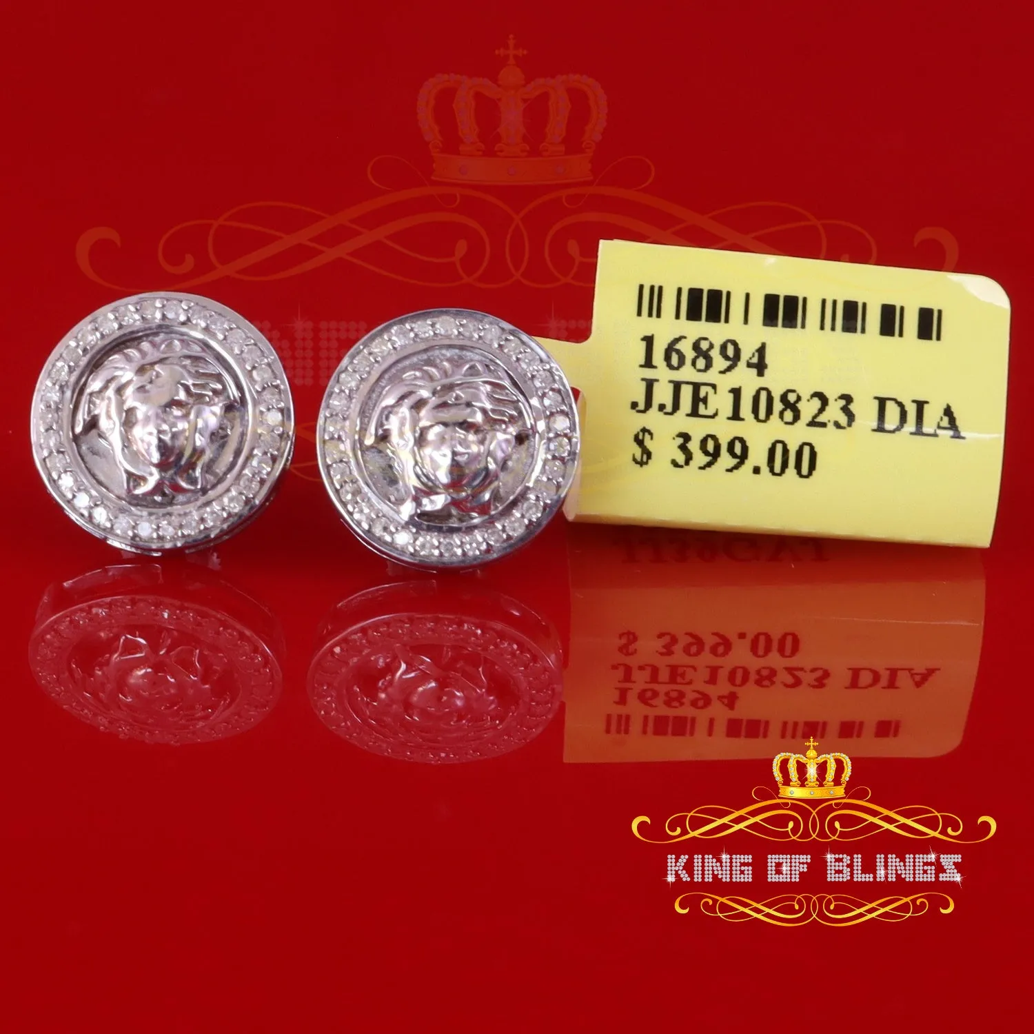 King Of Bling's 0.20ct Diamond 925 Sterling White Silver for Men's & Women's Stud Medusa Earring