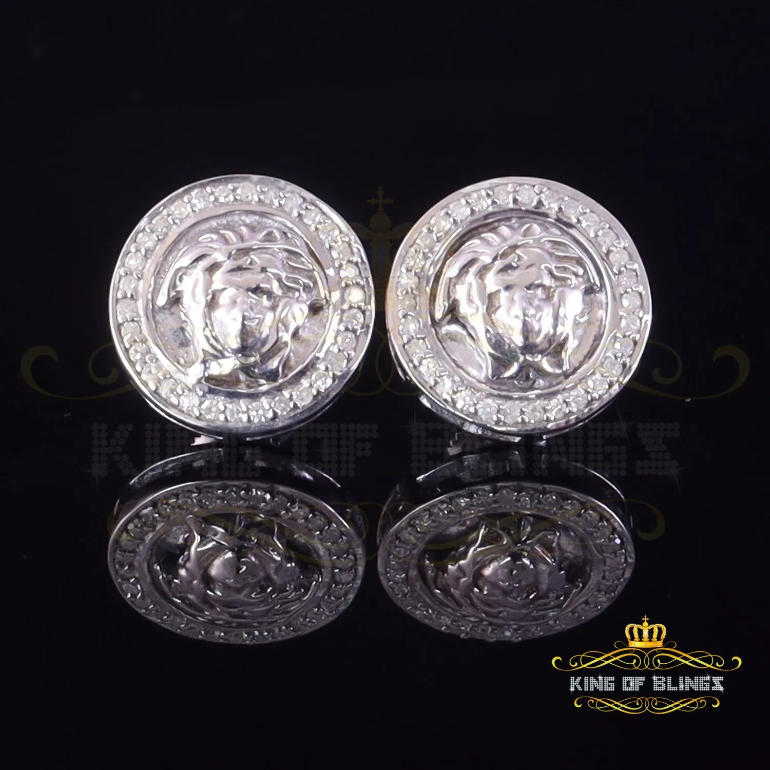 King Of Bling's 0.20ct Diamond 925 Sterling White Silver for Men's & Women's Stud Medusa Earring