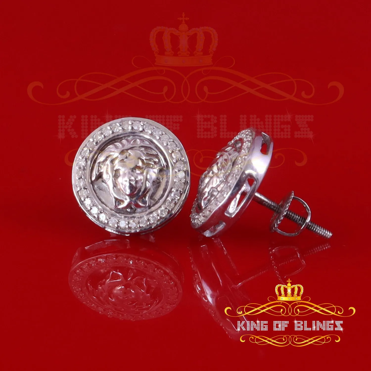 King Of Bling's 0.20ct Diamond 925 Sterling White Silver for Men's & Women's Stud Medusa Earring