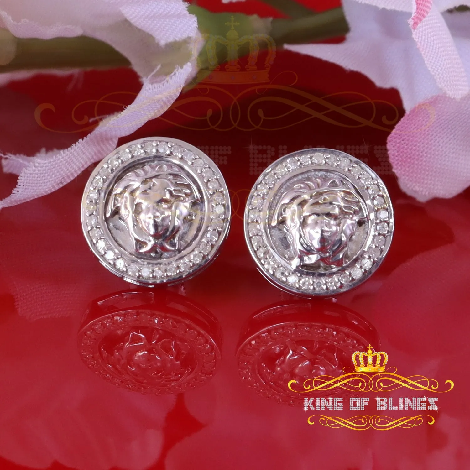 King Of Bling's 0.20ct Diamond 925 Sterling White Silver for Men's & Women's Stud Medusa Earring