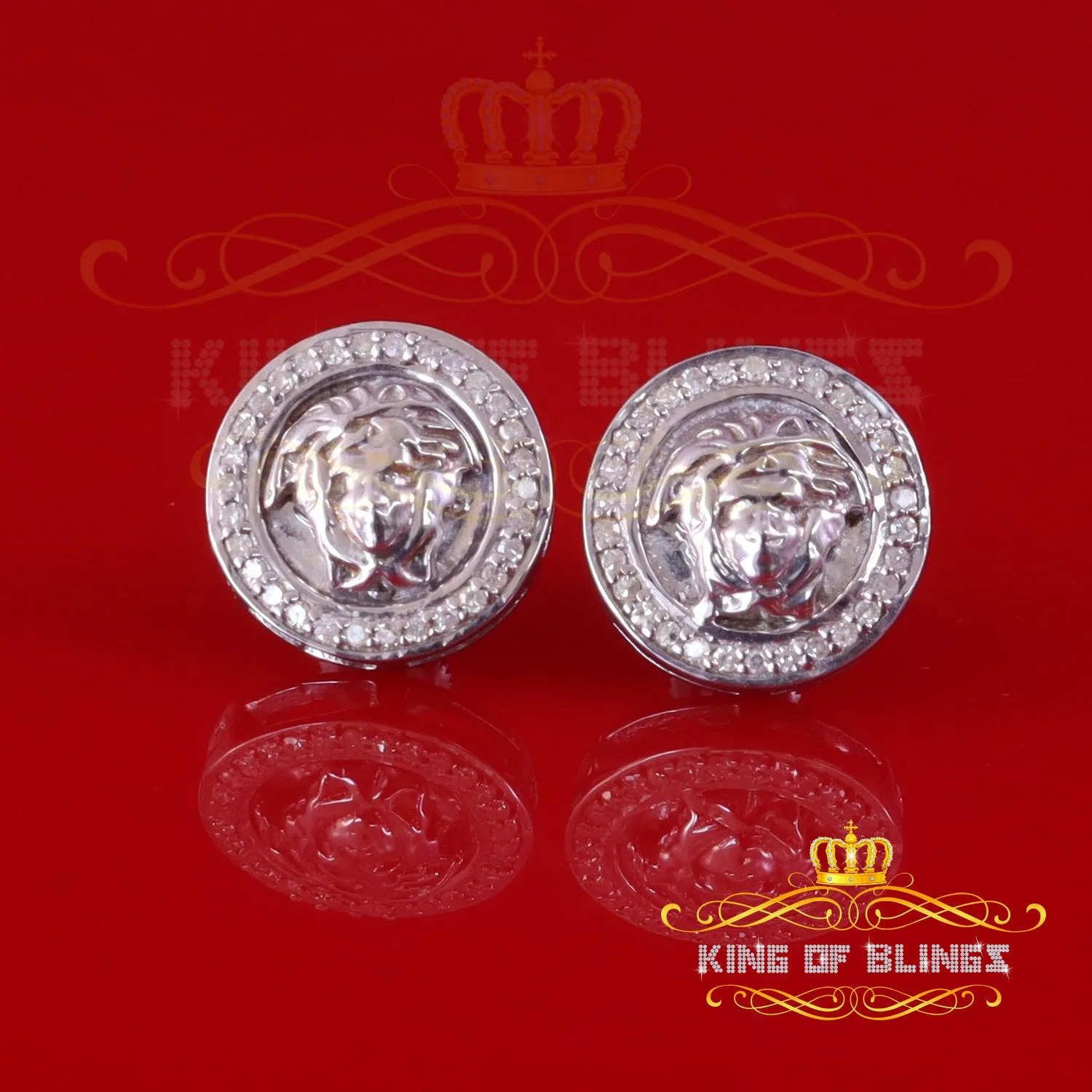 King Of Bling's 0.20ct Diamond 925 Sterling White Silver for Men's & Women's Stud Medusa Earring