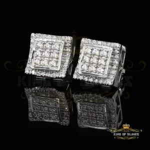 King of Blings- 925 Silver White Elegant 0.99ct Square Screw Back Cubic Zirconia Women's Earring