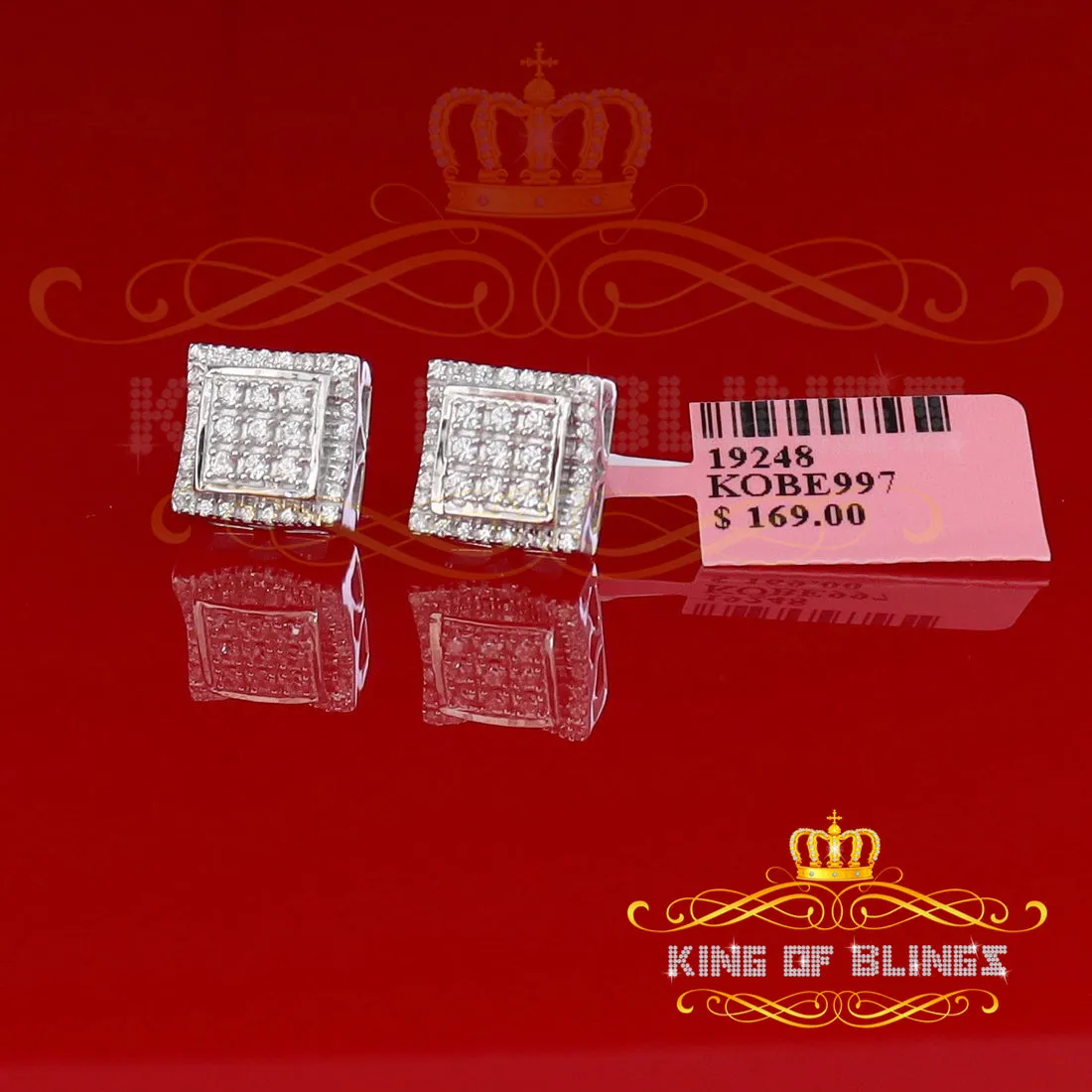 King of Blings- 925 Silver White Elegant 0.99ct Square Screw Back Cubic Zirconia Women's Earring