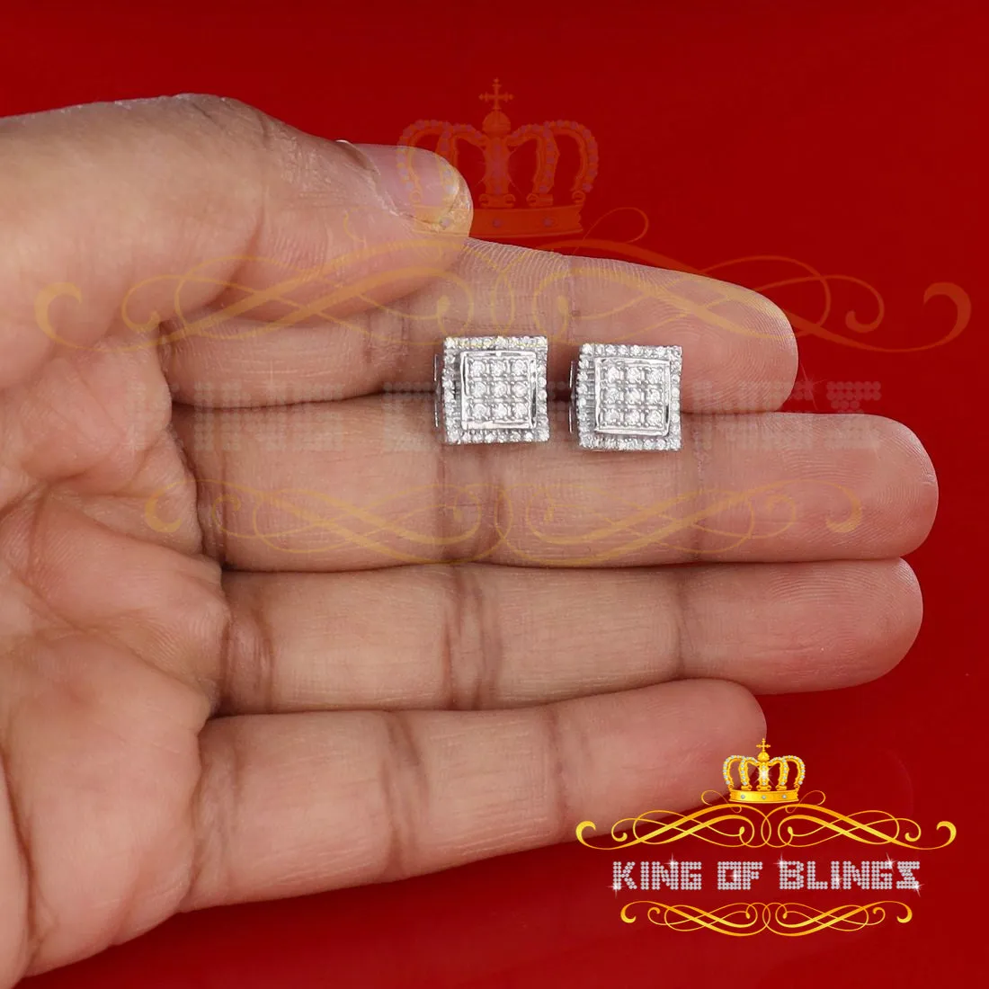 King of Blings- 925 Silver White Elegant 0.99ct Square Screw Back Cubic Zirconia Women's Earring