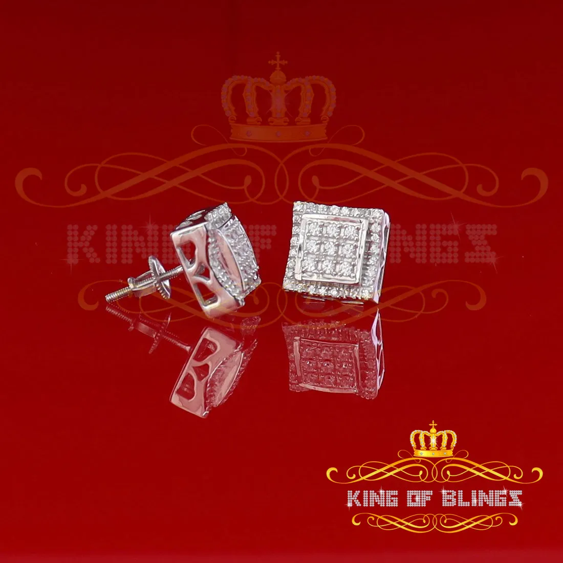 King of Blings- 925 Silver White Elegant 0.99ct Square Screw Back Cubic Zirconia Women's Earring