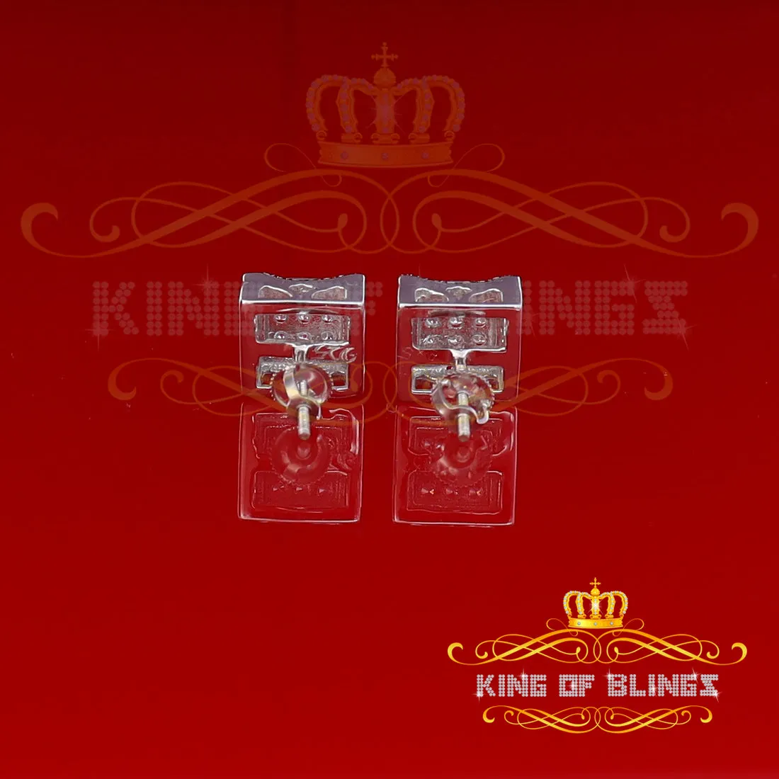King of Blings- 925 Silver White Elegant 0.99ct Square Screw Back Cubic Zirconia Women's Earring
