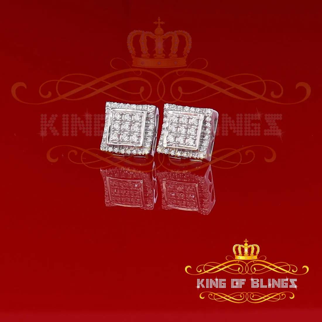 King of Blings- 925 Silver White Elegant 0.99ct Square Screw Back Cubic Zirconia Women's Earring