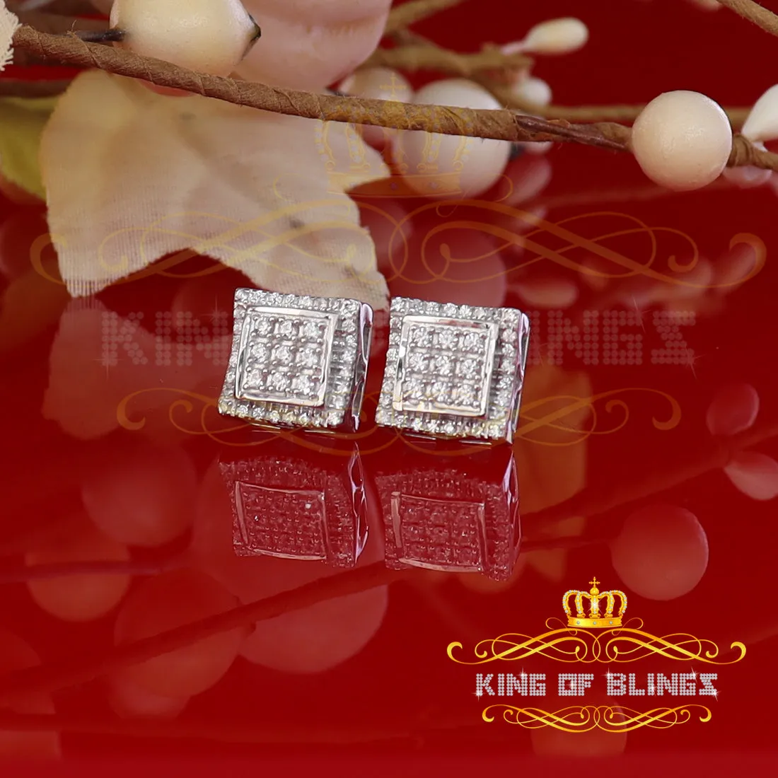 King of Blings- 925 Silver White Elegant 0.99ct Square Screw Back Cubic Zirconia Women's Earring