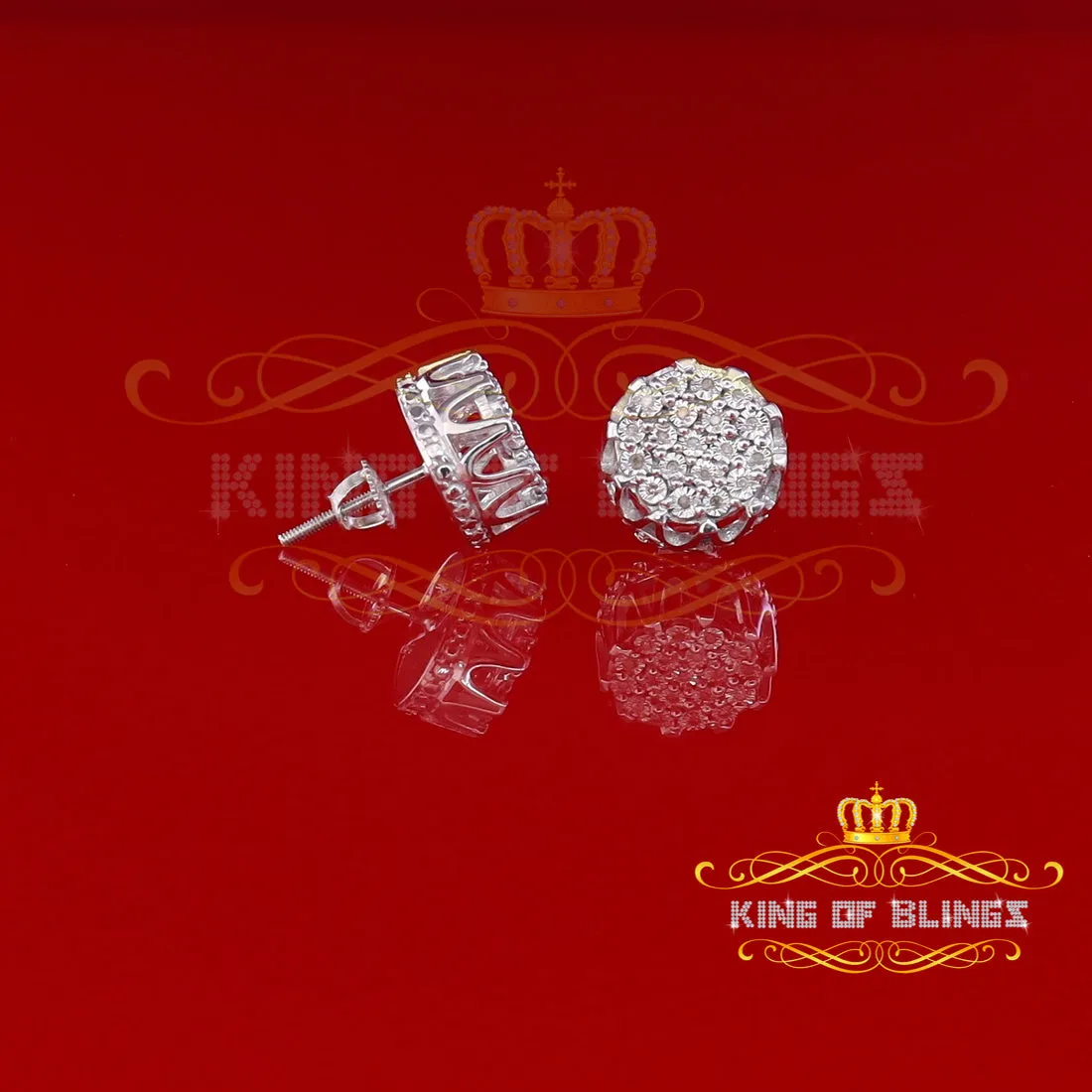 King Of Bling's 925 Sterling White Silver 0.10ct Diamond Flower Earrings For Women's & Men's