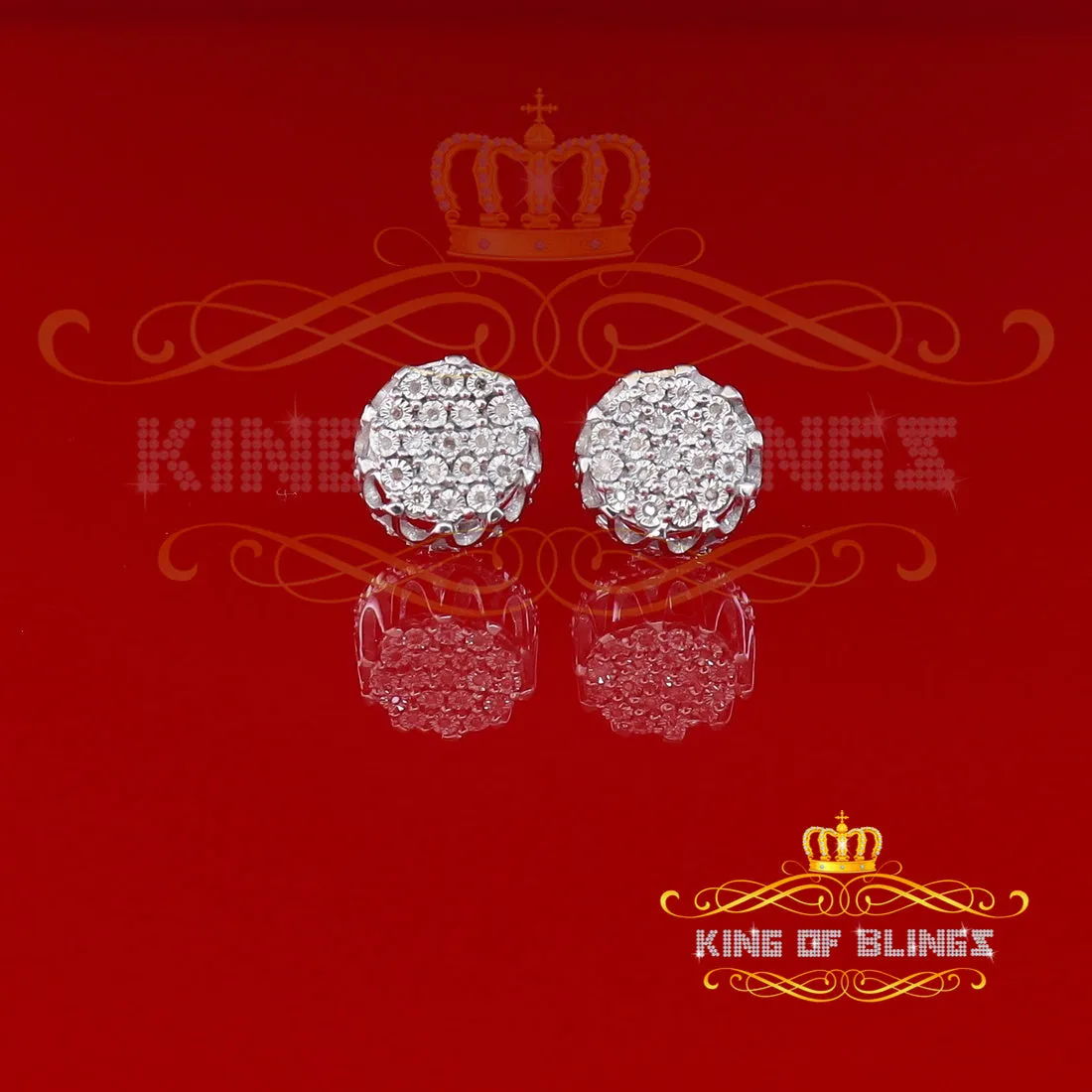 King Of Bling's 925 Sterling White Silver 0.10ct Diamond Flower Earrings For Women's & Men's