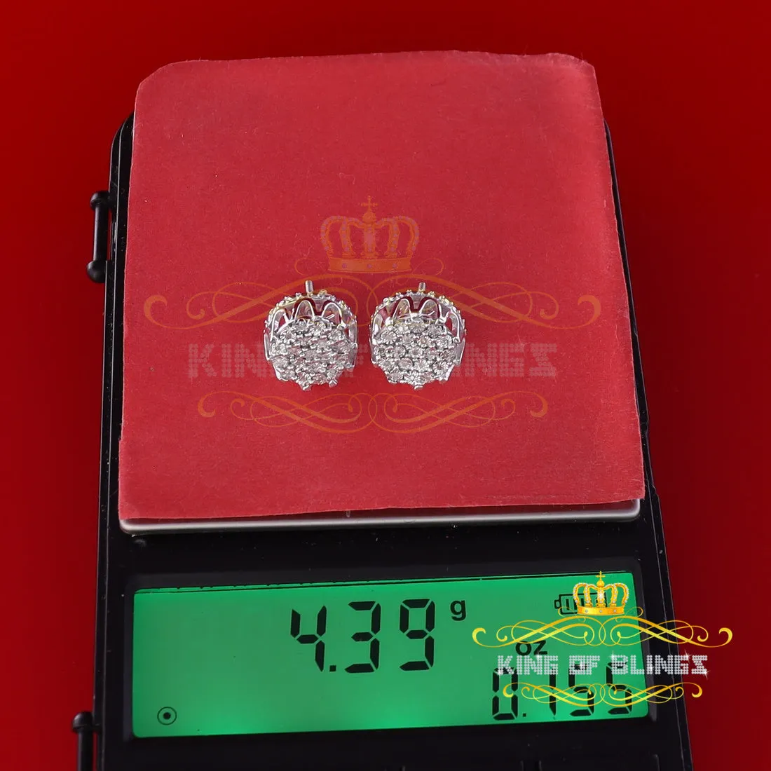 King Of Bling's 925 Sterling White Silver 0.10ct Diamond Flower Earrings For Women's & Men's