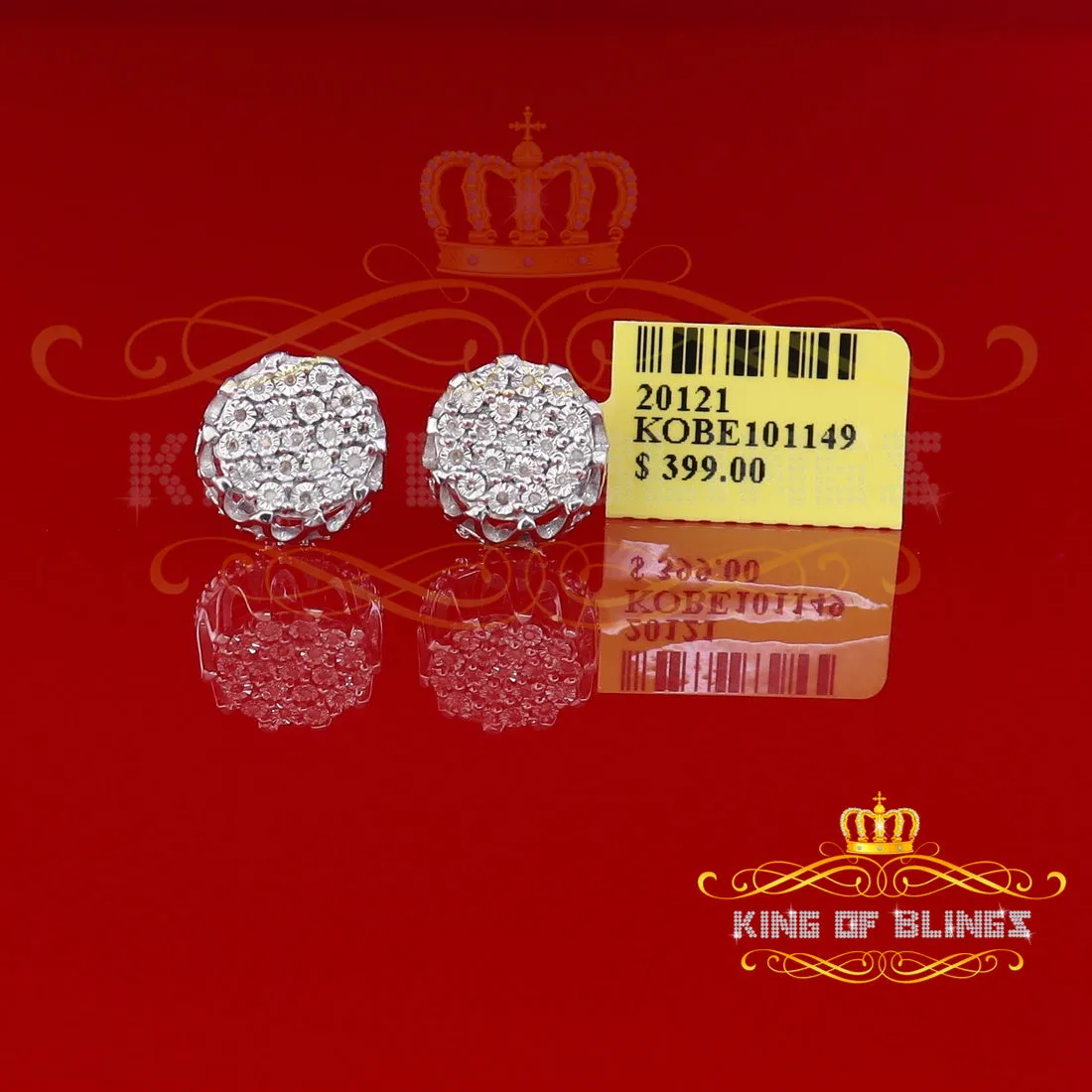 King Of Bling's 925 Sterling White Silver 0.10ct Diamond Flower Earrings For Women's & Men's