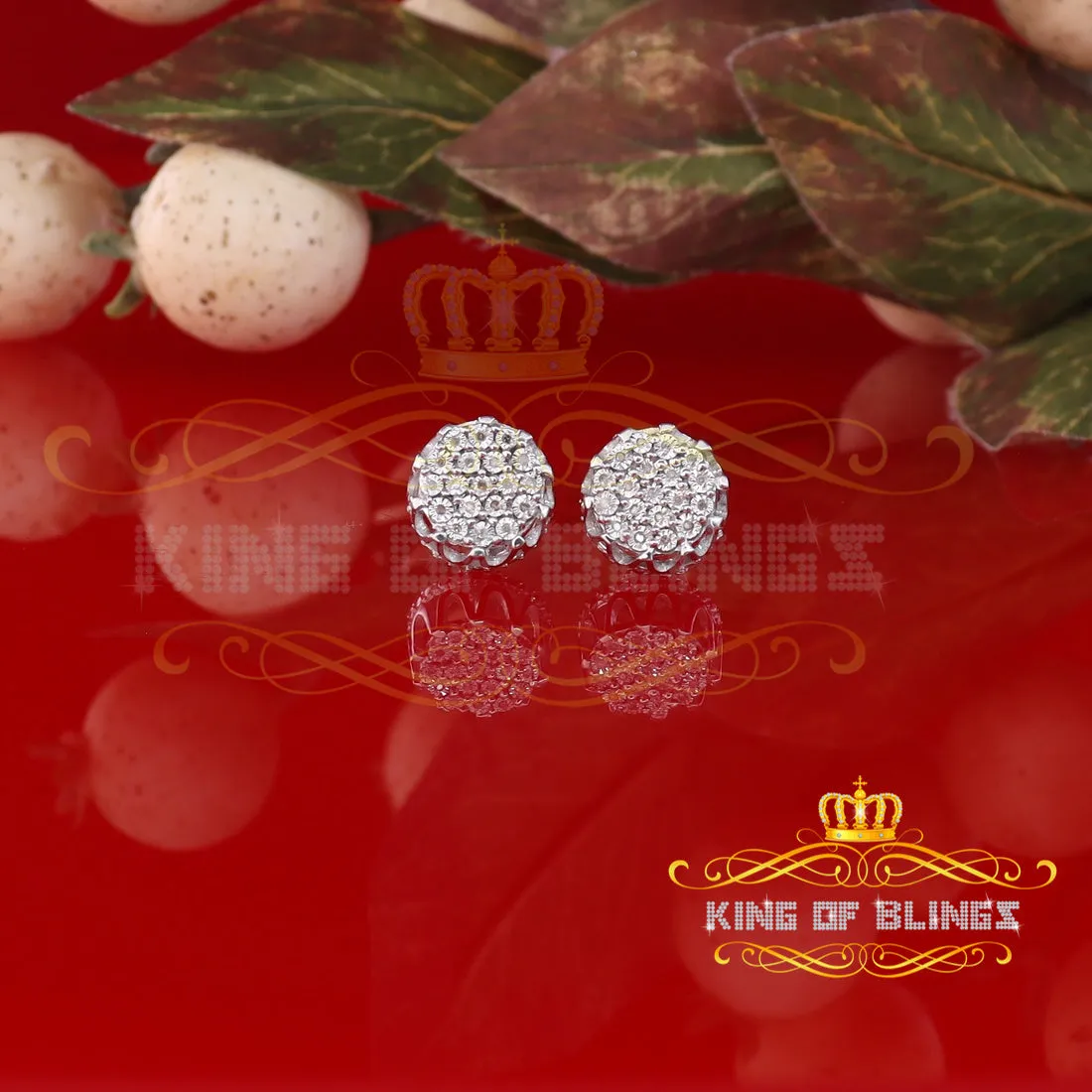 King Of Bling's 925 Sterling White Silver 0.10ct Diamond Flower Earrings For Women's & Men's