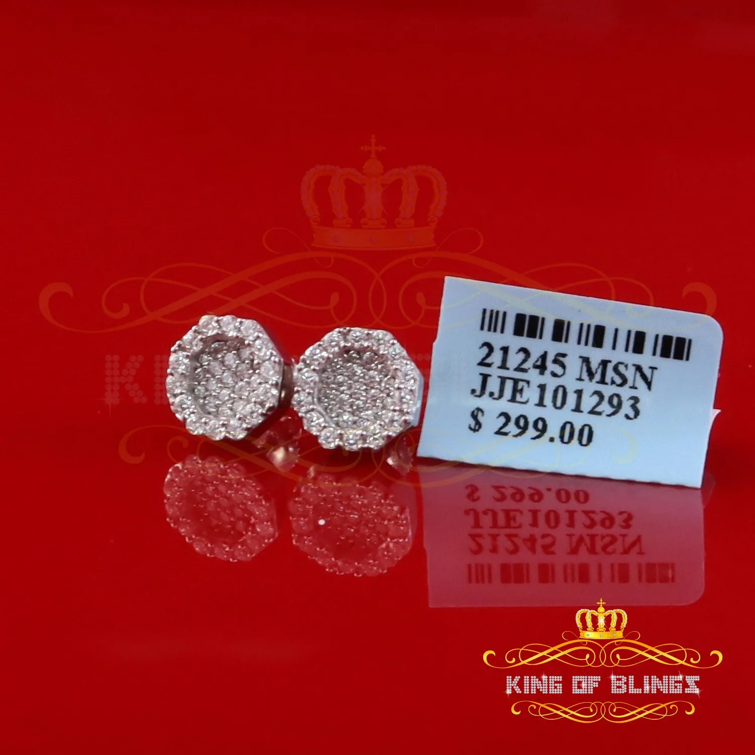 King of Bling's 925 White Silver 0.66ct VVS 'D' Moissanite Octagon Stud Earring Men's/Womens