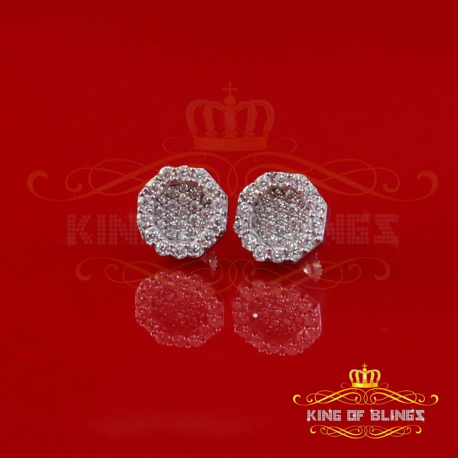 King of Bling's 925 White Silver 0.66ct VVS 'D' Moissanite Octagon Stud Earring Men's/Womens