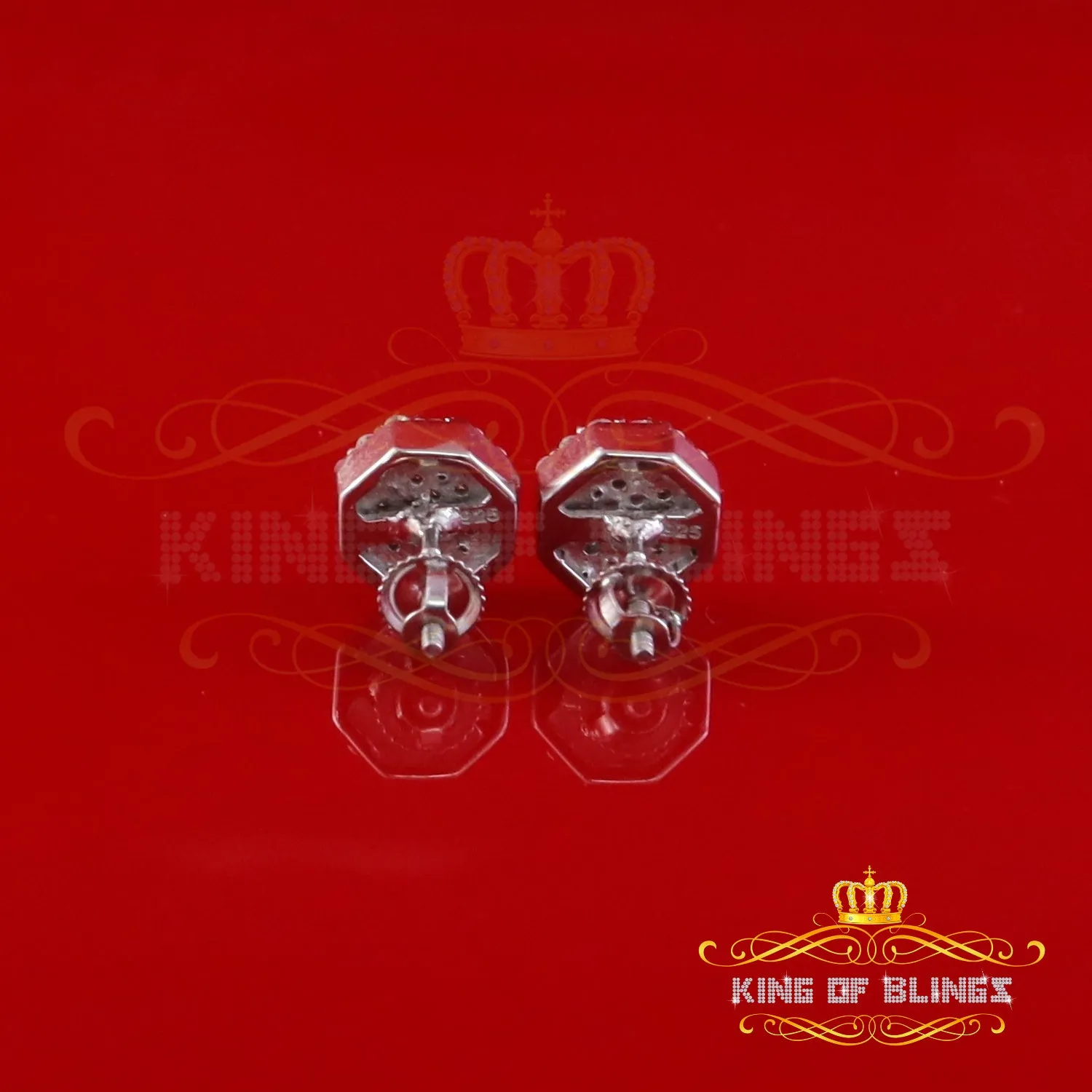 King of Bling's 925 White Silver 0.66ct VVS 'D' Moissanite Octagon Stud Earring Men's/Womens