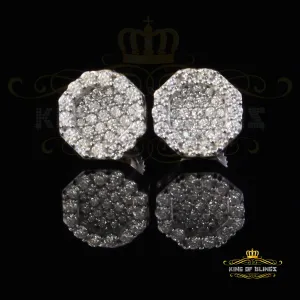 King of Bling's 925 White Silver 0.66ct VVS 'D' Moissanite Octagon Stud Earring Men's/Womens