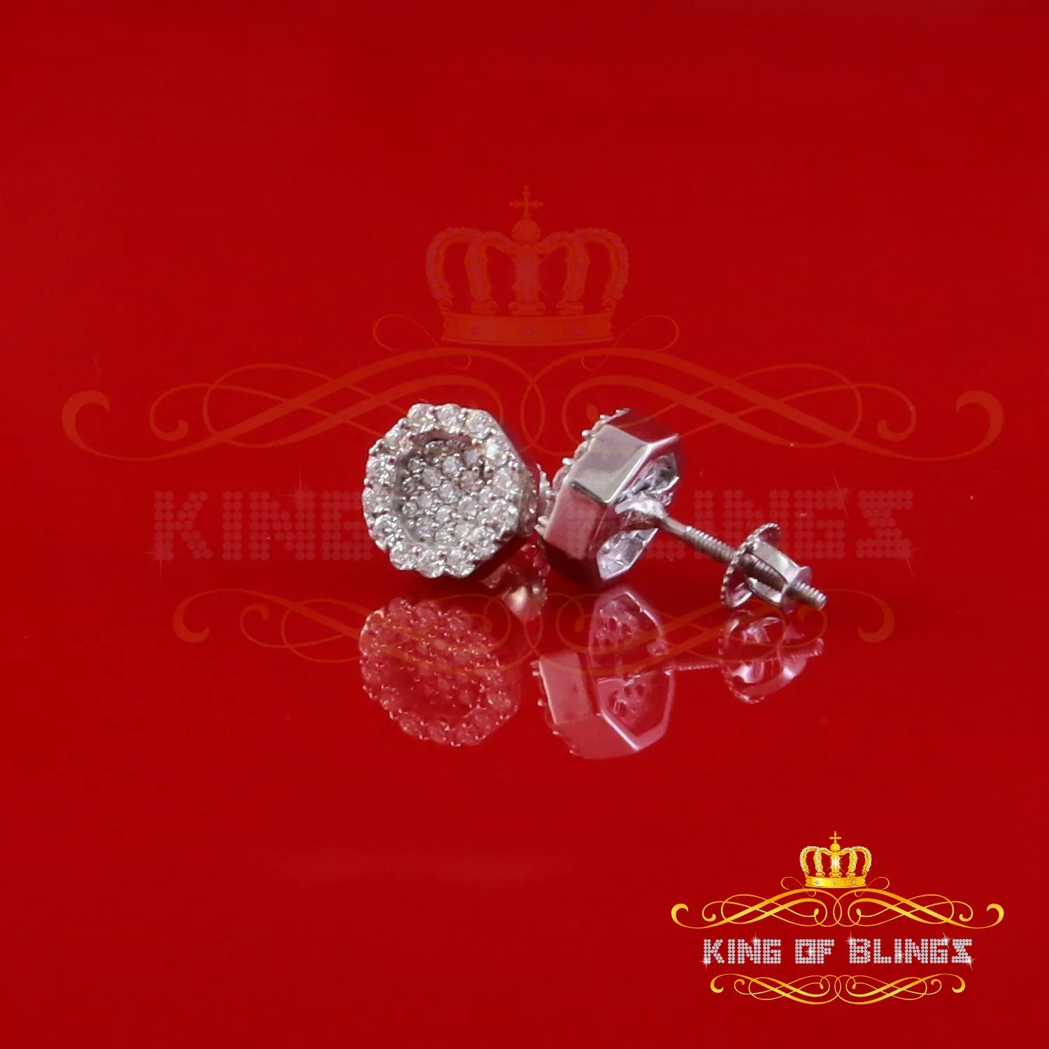 King of Bling's 925 White Silver 0.66ct VVS 'D' Moissanite Octagon Stud Earring Men's/Womens