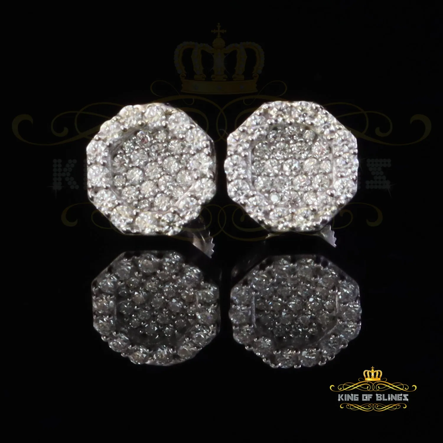 King of Bling's 925 White Silver 0.66ct VVS 'D' Moissanite Octagon Stud Earring Men's/Womens