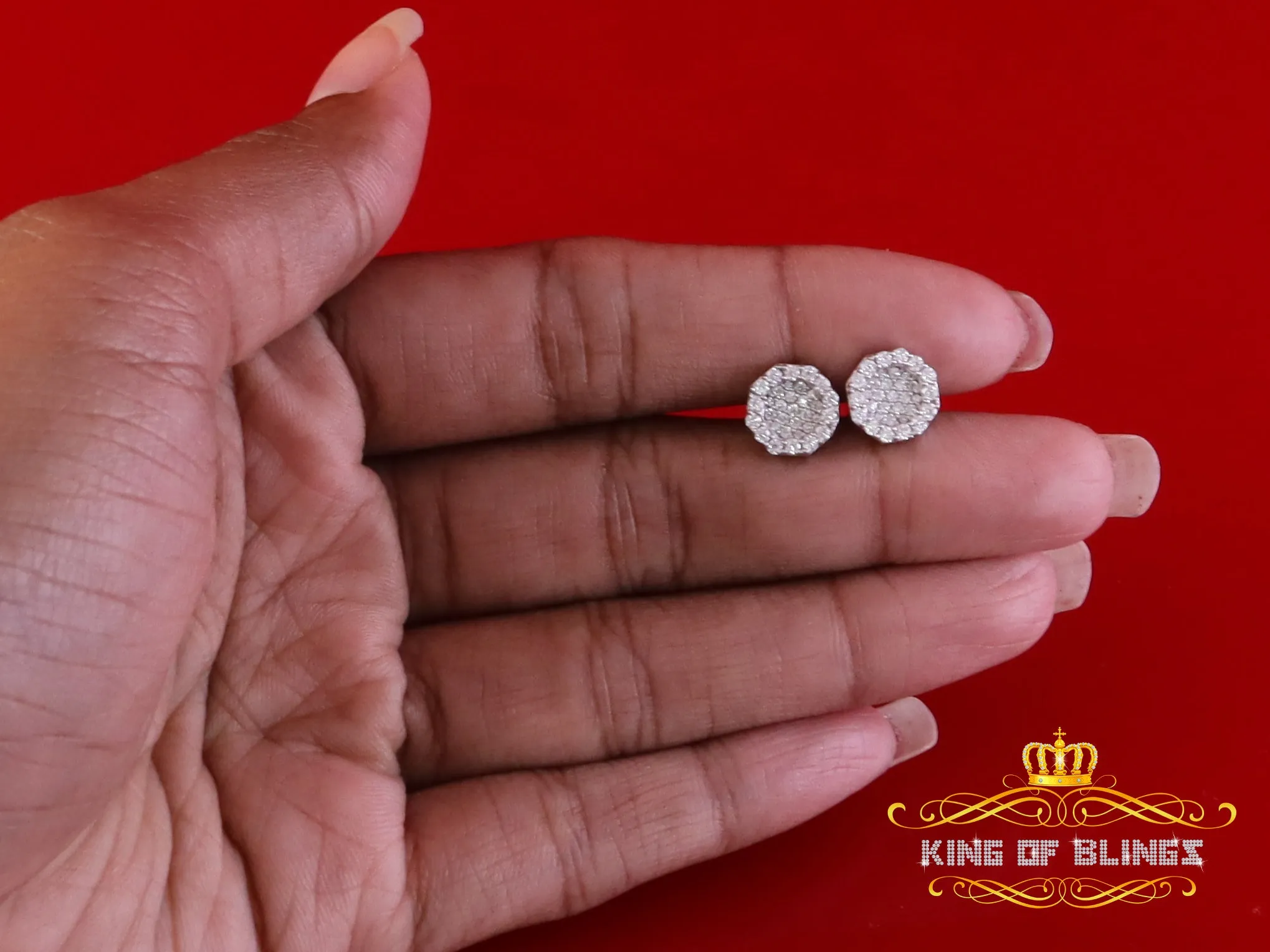King of Bling's 925 White Silver 0.66ct VVS 'D' Moissanite Octagon Stud Earring Men's/Womens