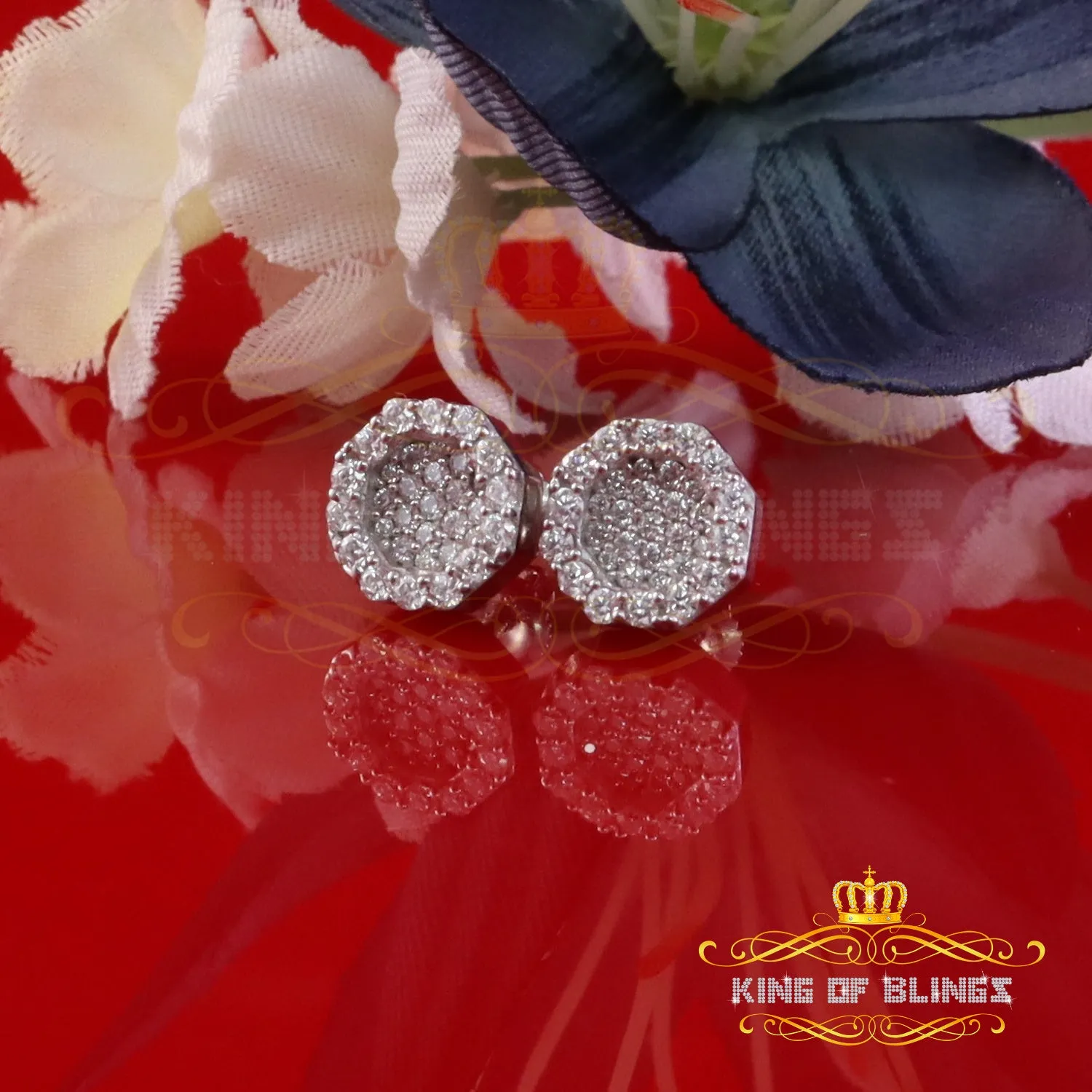 King of Bling's 925 White Silver 0.66ct VVS 'D' Moissanite Octagon Stud Earring Men's/Womens