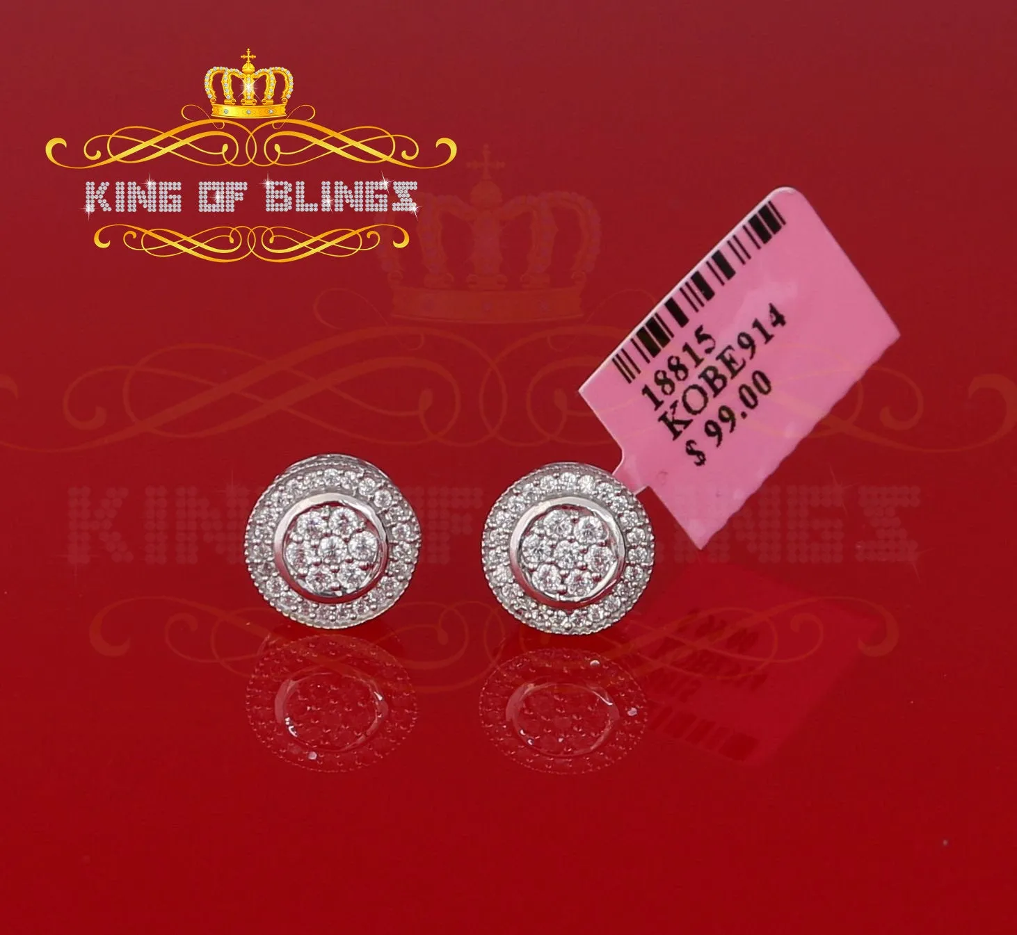 King of Blings- Aretes Para Hombre 925 White Silver 1.59ct Cubic Zirconia Round Women's Earrings