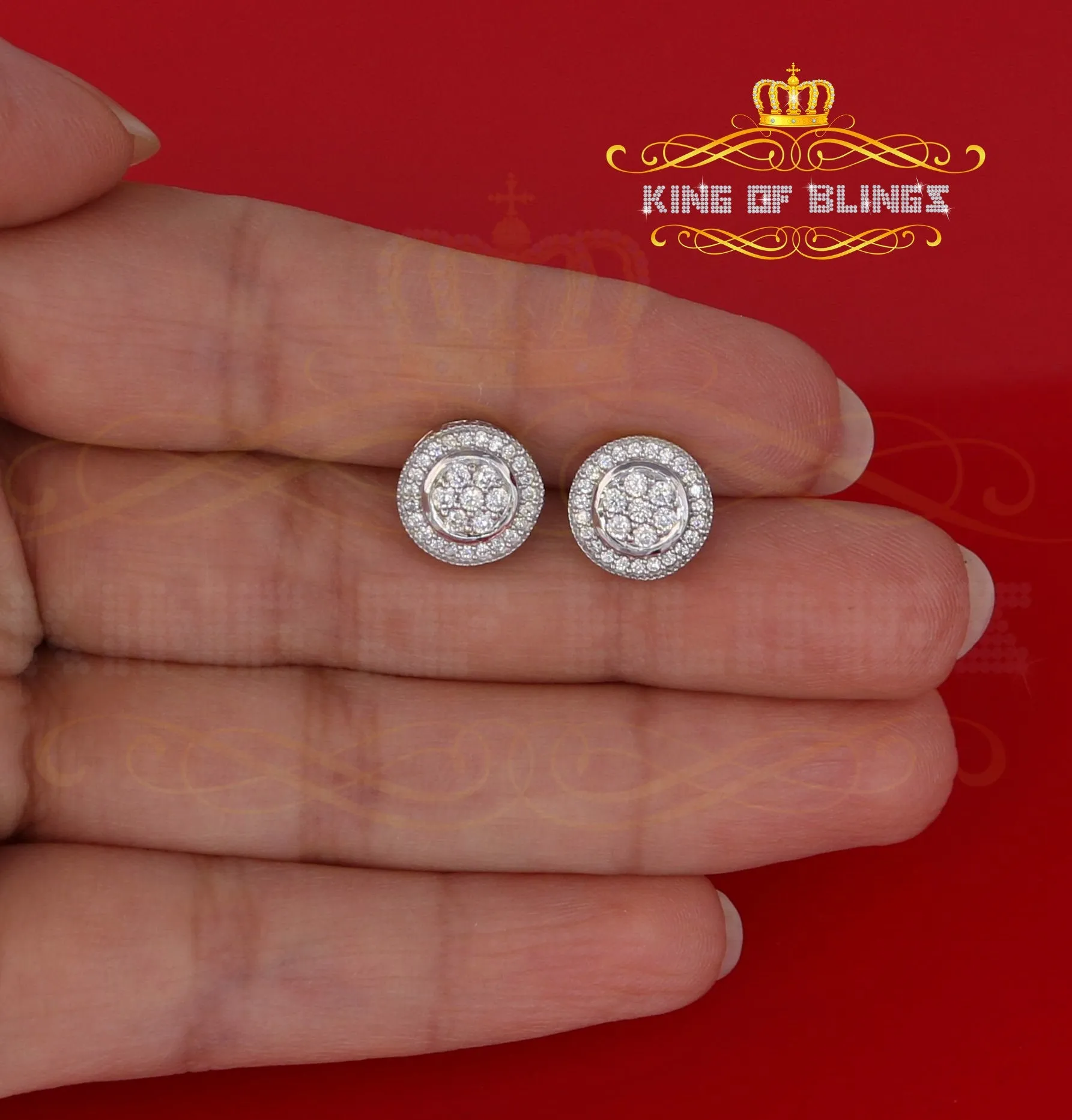 King of Blings- Aretes Para Hombre 925 White Silver 1.59ct Cubic Zirconia Round Women's Earrings