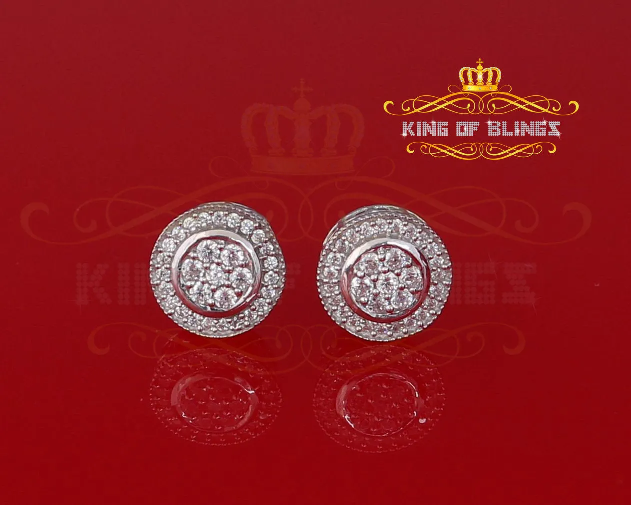 King of Blings- Aretes Para Hombre 925 White Silver 1.59ct Cubic Zirconia Round Women's Earrings