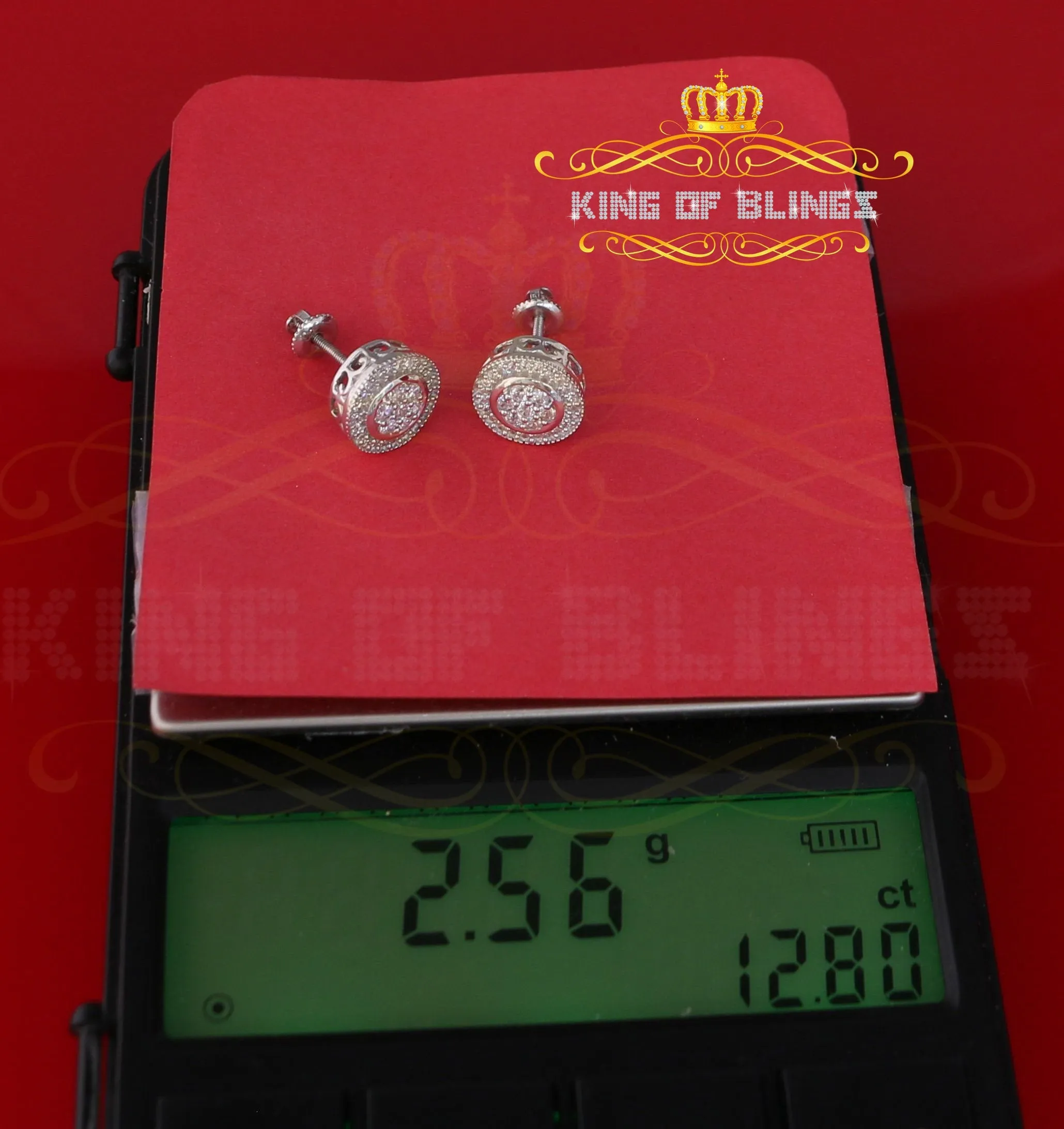 King of Blings- Aretes Para Hombre 925 White Silver 1.59ct Cubic Zirconia Round Women's Earrings