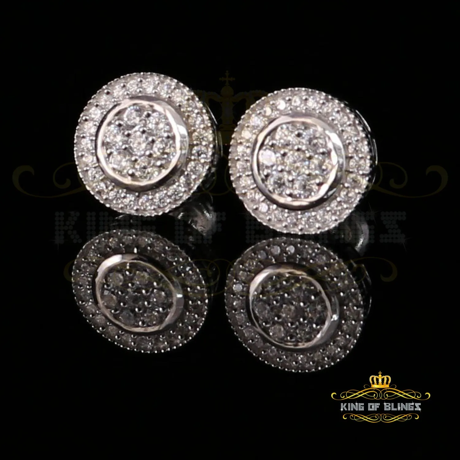 King of Blings- Aretes Para Hombre 925 White Silver 1.59ct Cubic Zirconia Round Women's Earrings