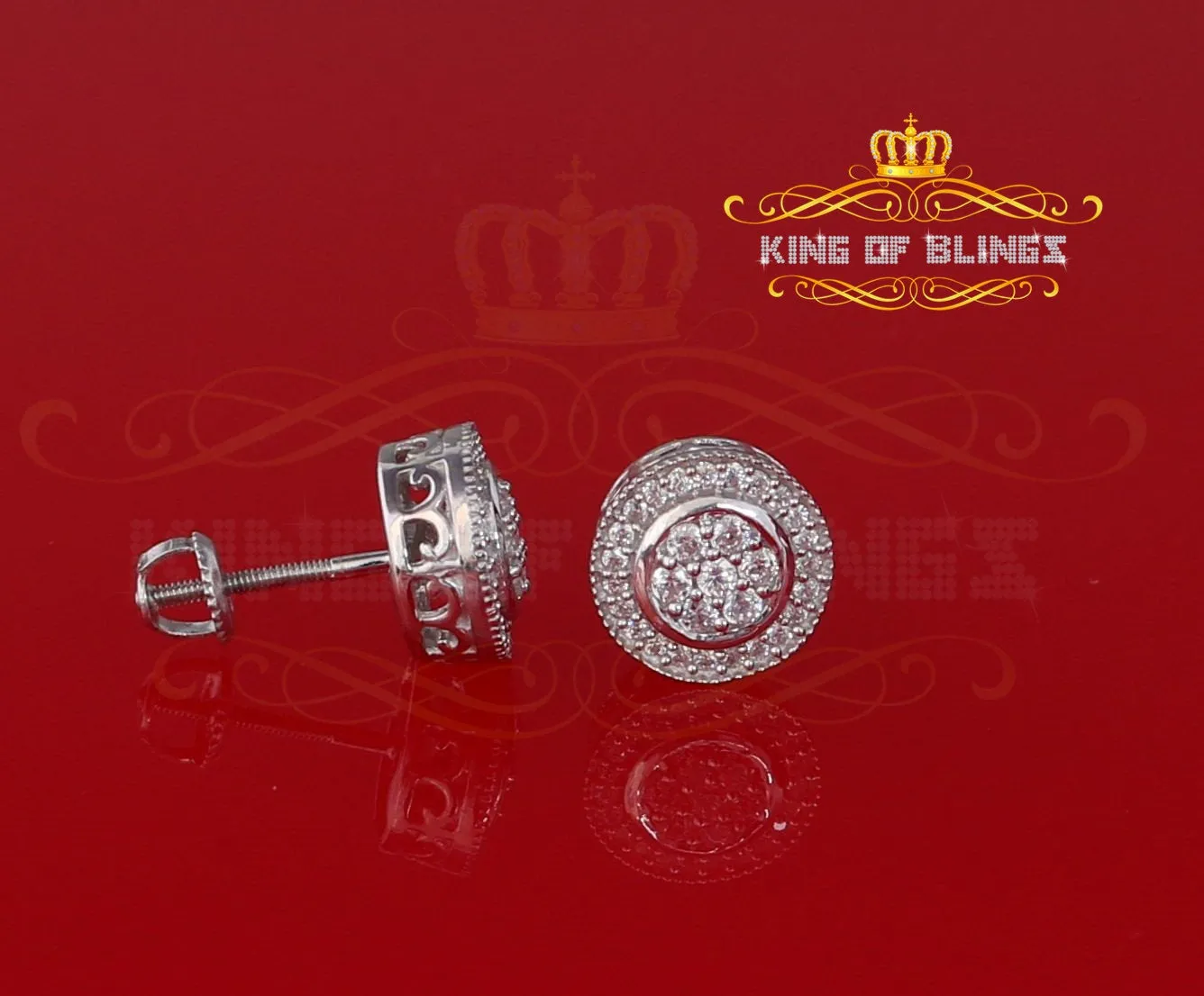 King of Blings- Aretes Para Hombre 925 White Silver 1.59ct Cubic Zirconia Round Women's Earrings