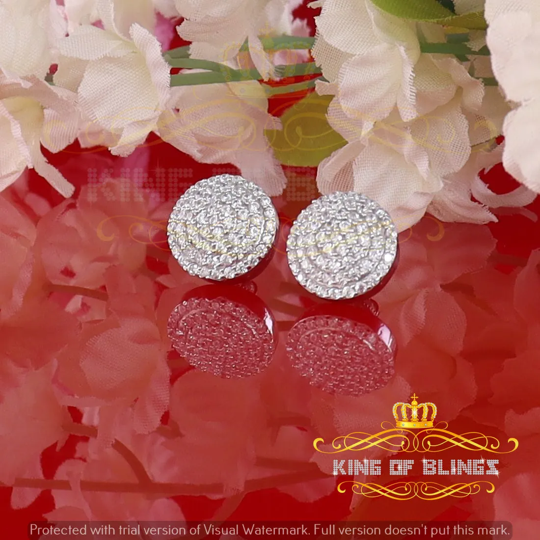 King of Blings- Aretes Para Hombre 925 White Silver 2.44ct Cubic Zirconia Round Women's Earring