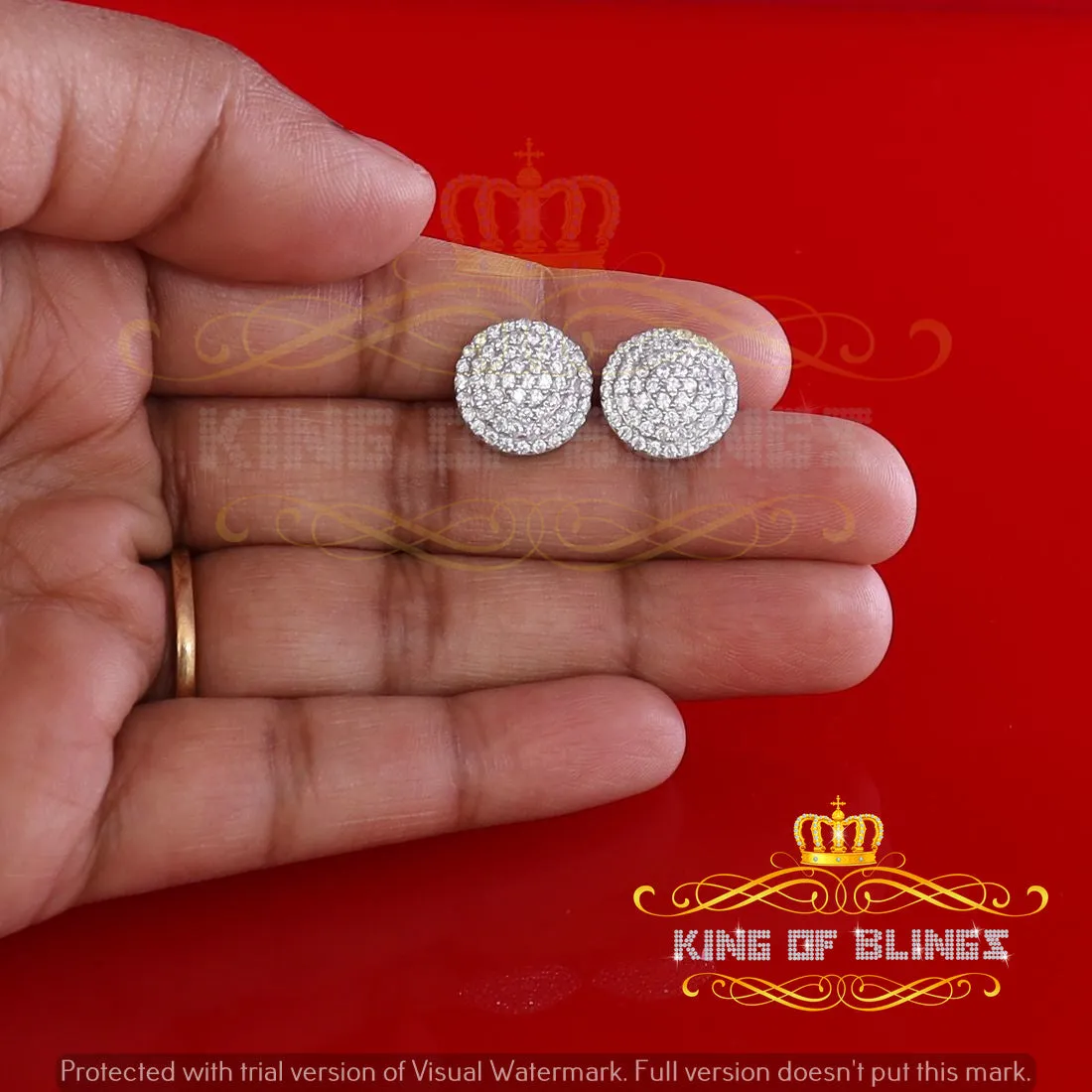 King of Blings- Aretes Para Hombre 925 White Silver 2.44ct Cubic Zirconia Round Women's Earring