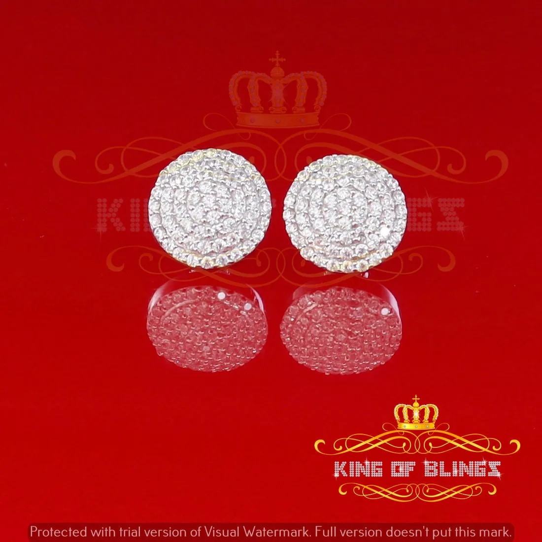 King of Blings- Aretes Para Hombre 925 White Silver 2.44ct Cubic Zirconia Round Women's Earring