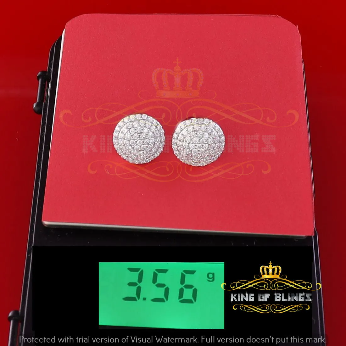 King of Blings- Aretes Para Hombre 925 White Silver 2.44ct Cubic Zirconia Round Women's Earring