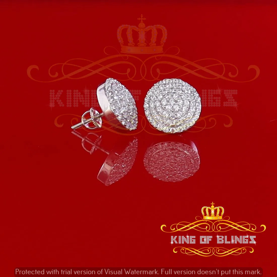 King of Blings- Aretes Para Hombre 925 White Silver 2.44ct Cubic Zirconia Round Women's Earring