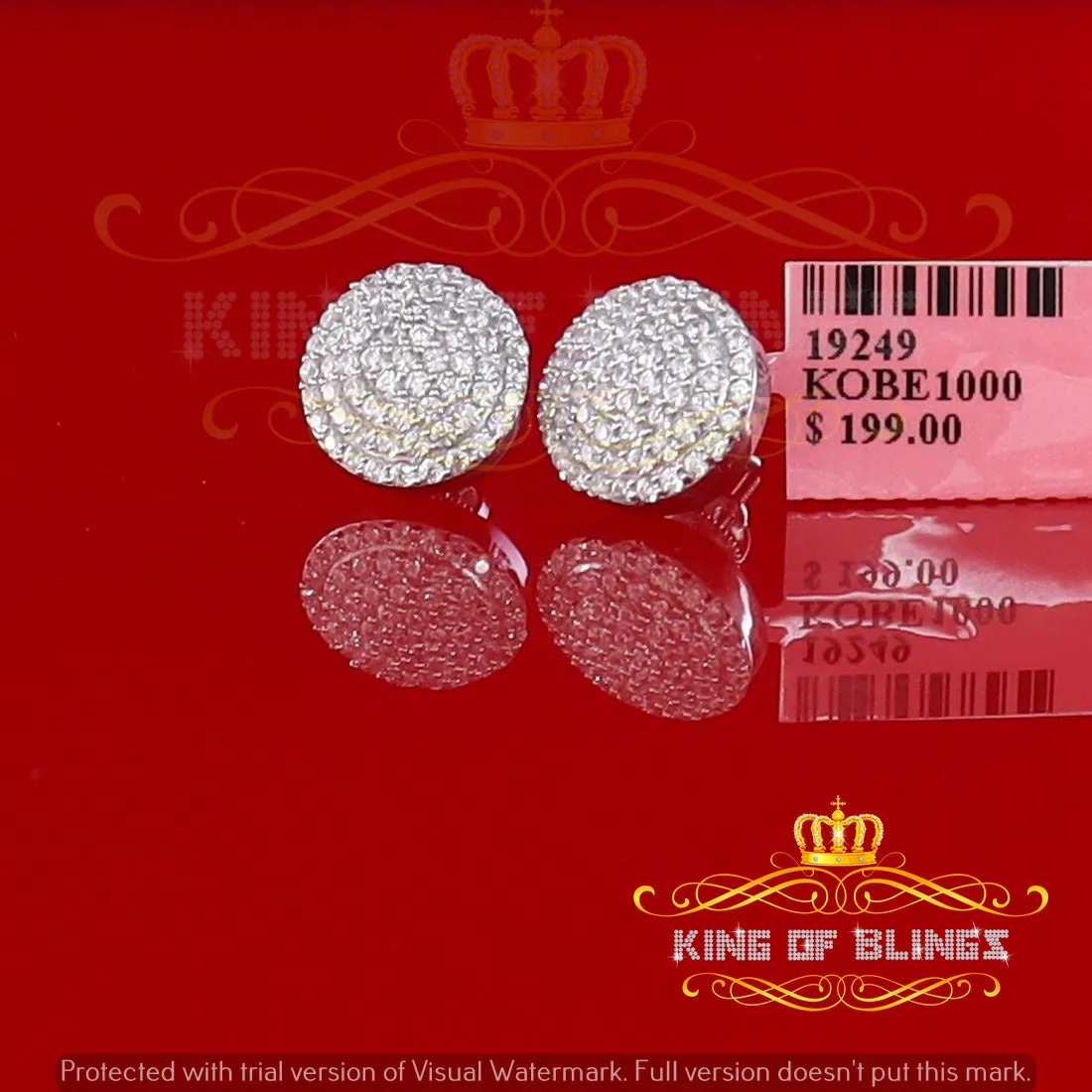 King of Blings- Aretes Para Hombre 925 White Silver 2.44ct Cubic Zirconia Round Women's Earring