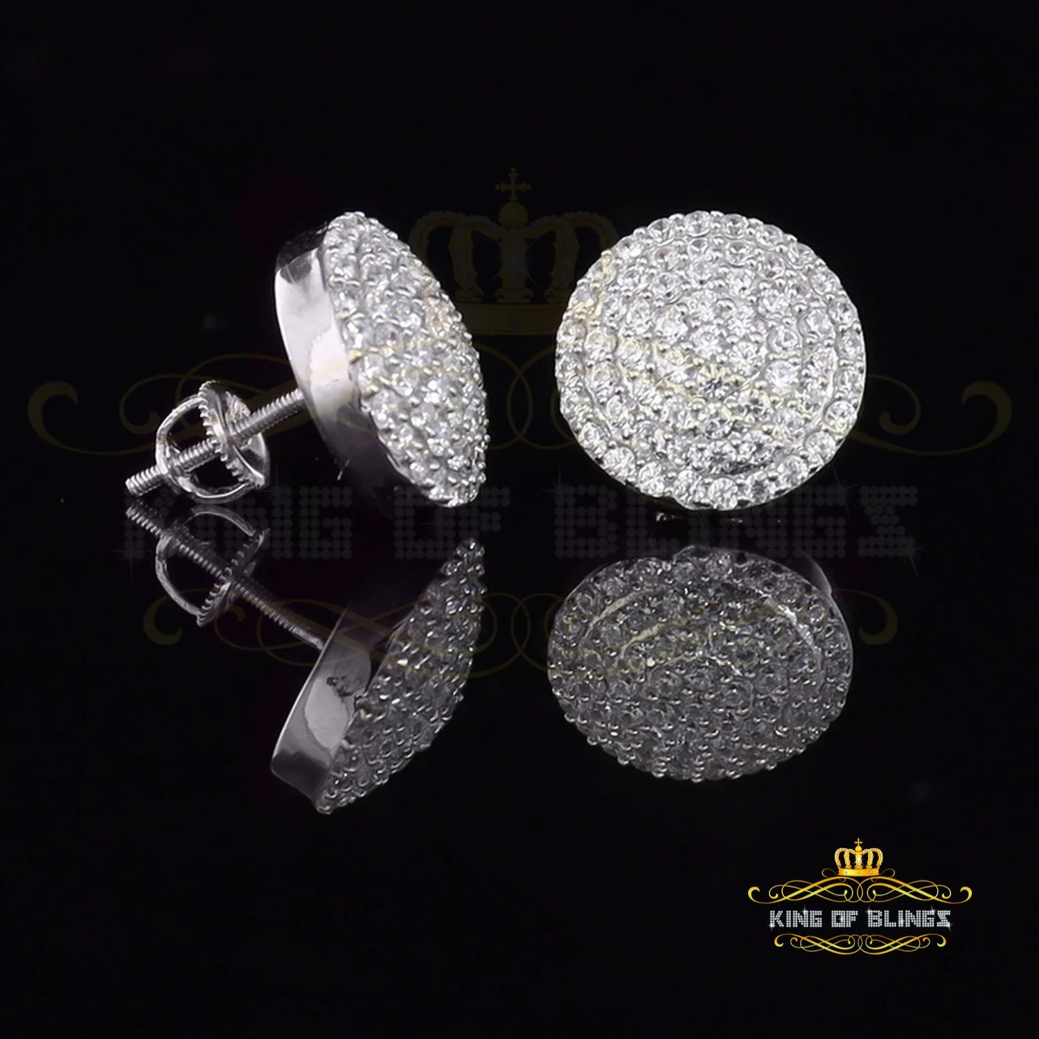 King of Blings- Aretes Para Hombre 925 White Silver 2.44ct Cubic Zirconia Round Women's Earring
