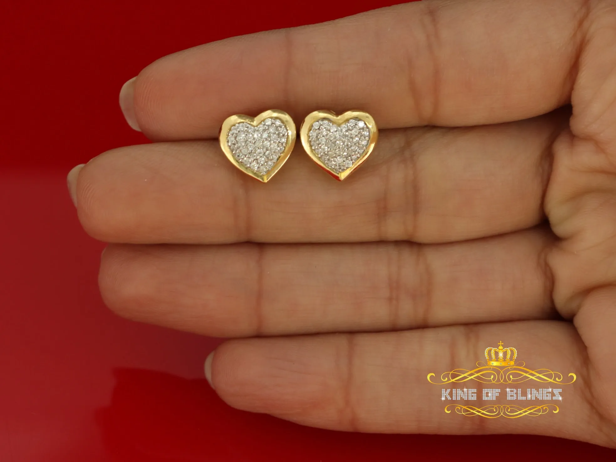 King of Bling's Aretes Para Hombre 925 Yellow Silver 0.71ct Cubic Zirconia Heart Women's Earring