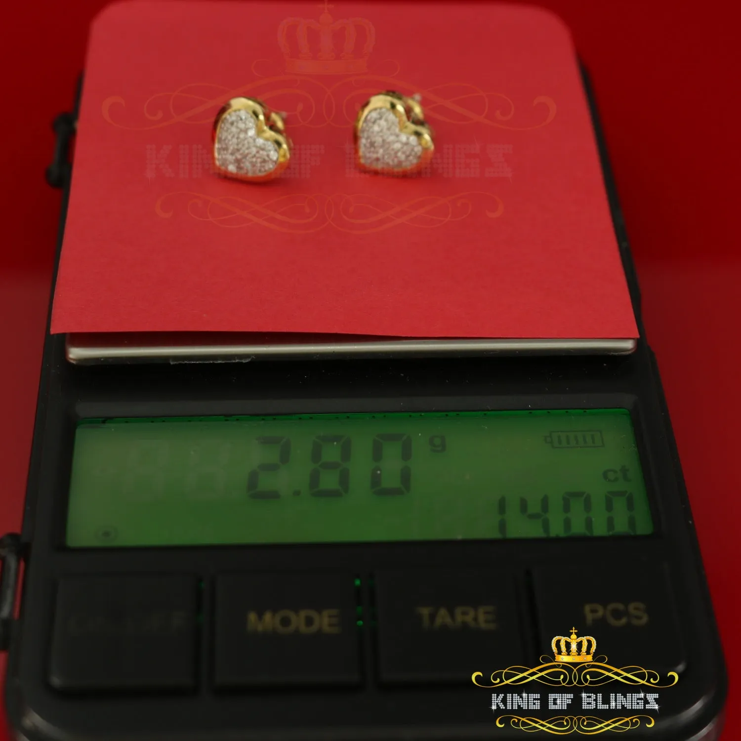 King of Bling's Aretes Para Hombre 925 Yellow Silver 0.71ct Cubic Zirconia Heart Women's Earring