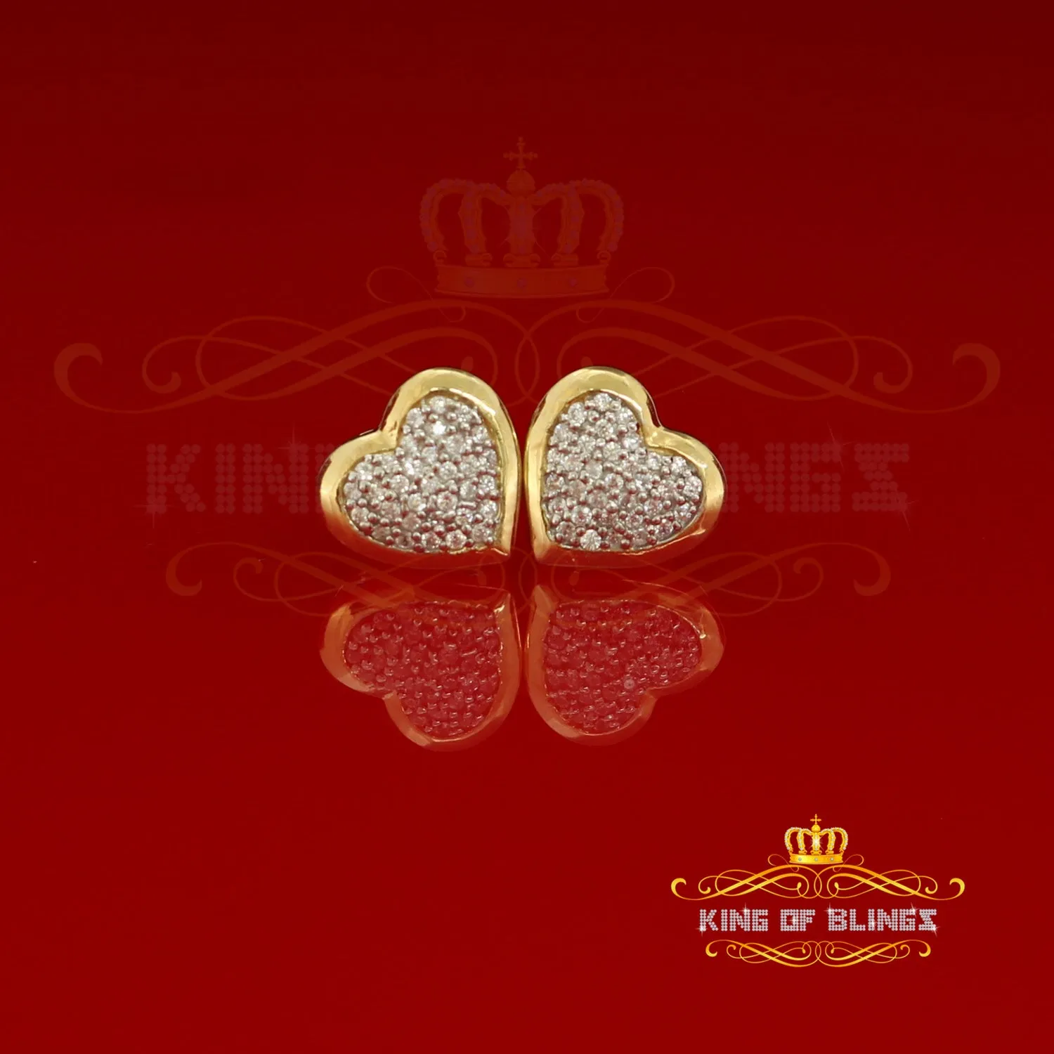 King of Bling's Aretes Para Hombre 925 Yellow Silver 0.71ct Cubic Zirconia Heart Women's Earring
