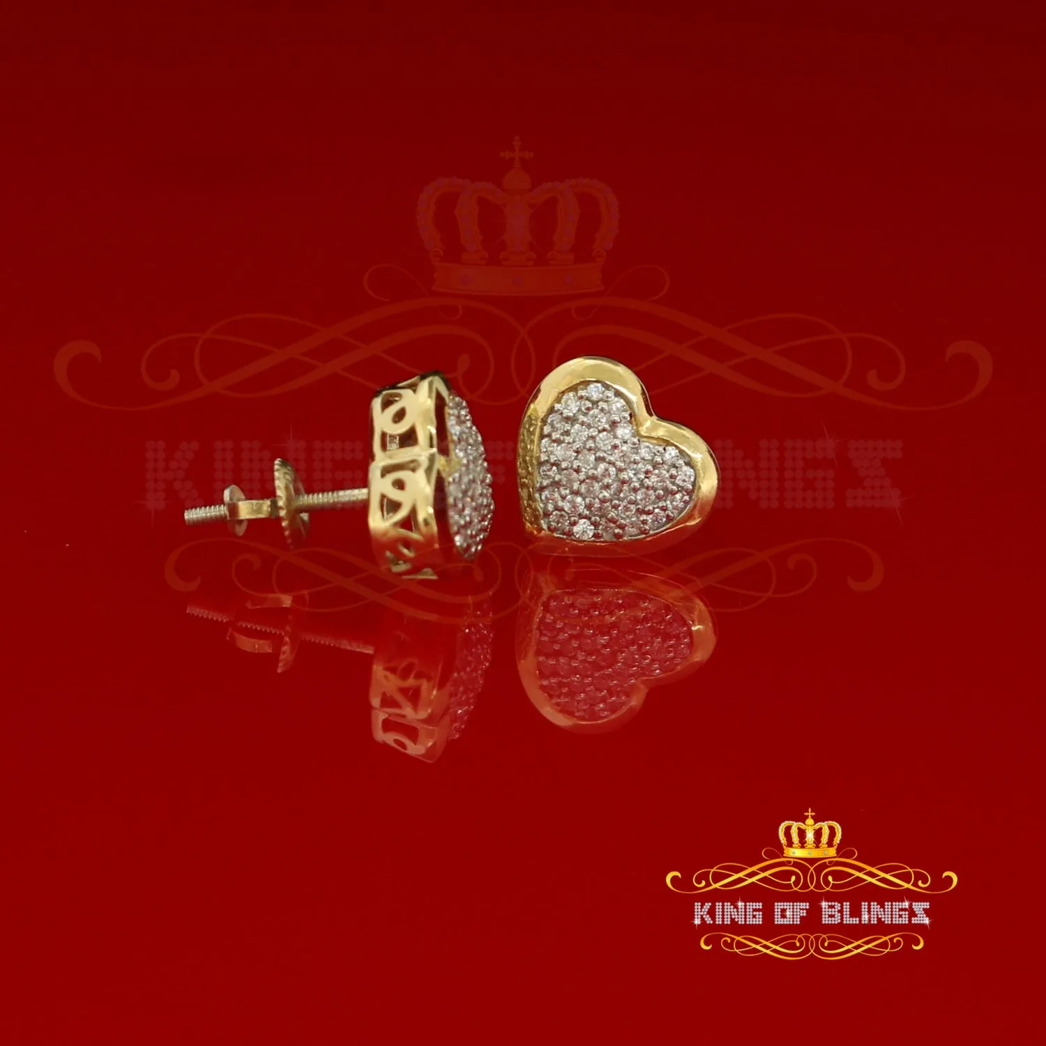 King of Bling's Aretes Para Hombre 925 Yellow Silver 0.71ct Cubic Zirconia Heart Women's Earring