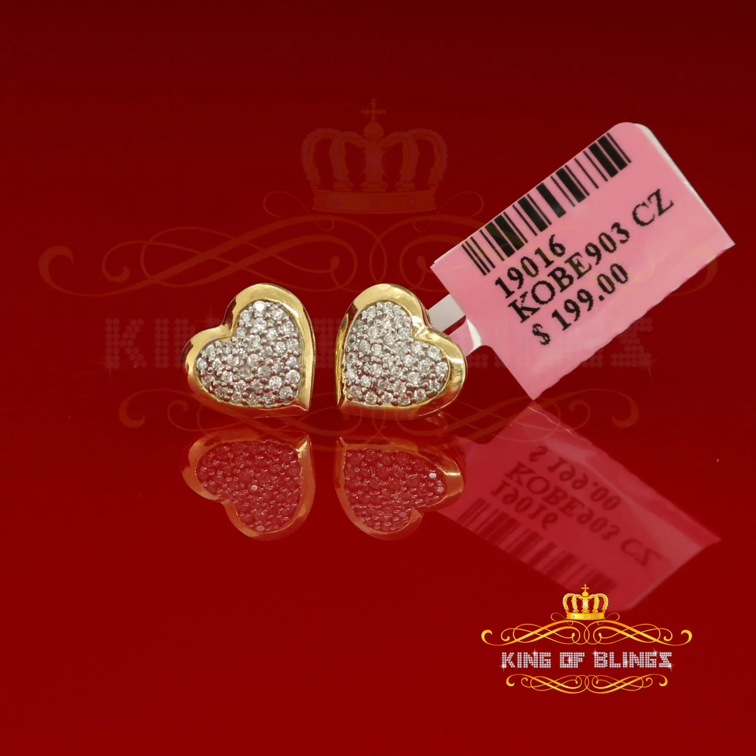 King of Bling's Aretes Para Hombre 925 Yellow Silver 0.71ct Cubic Zirconia Heart Women's Earring