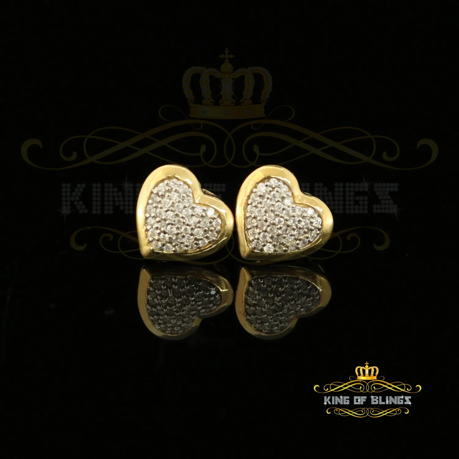 King of Bling's Aretes Para Hombre 925 Yellow Silver 0.71ct Cubic Zirconia Heart Women's Earring