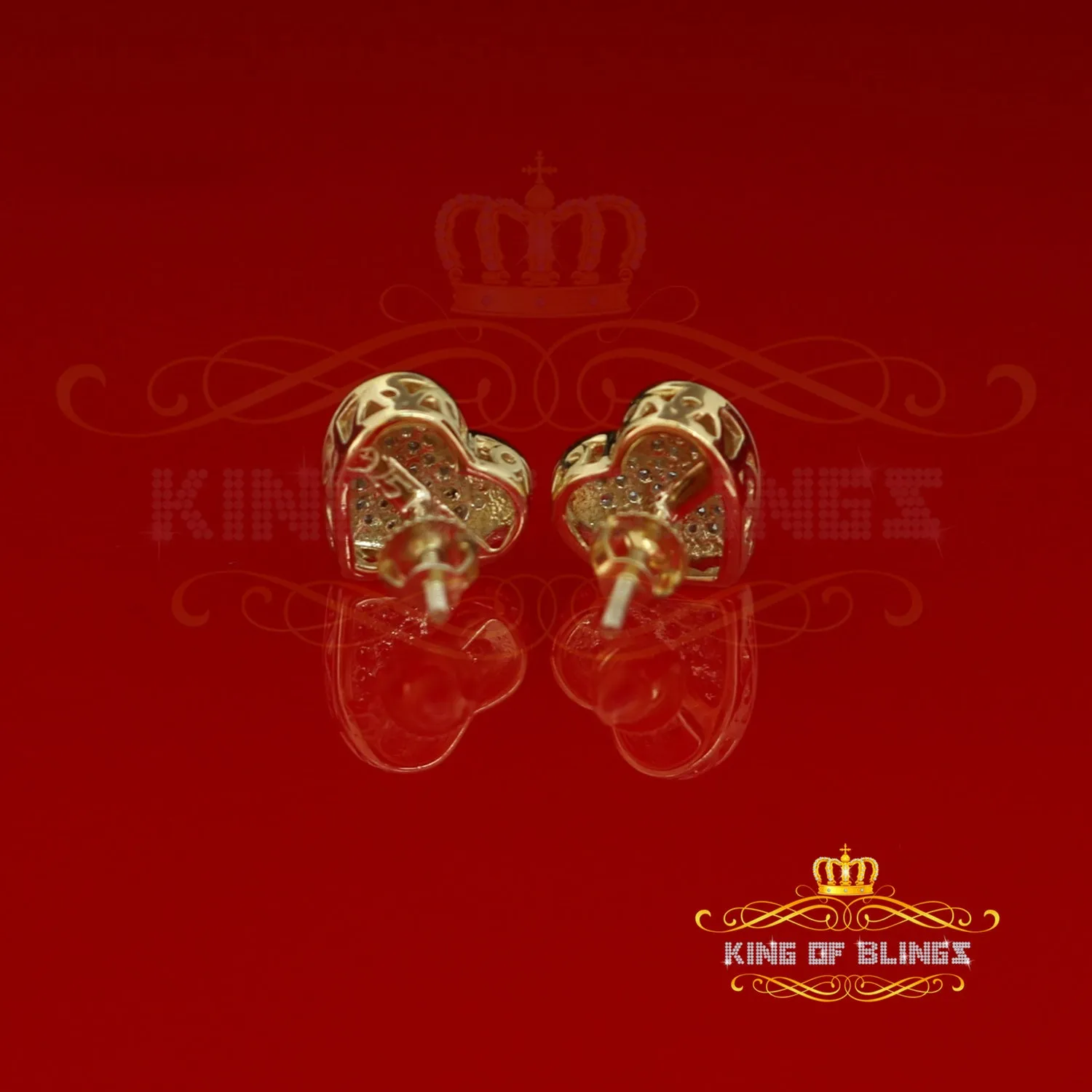 King of Bling's Aretes Para Hombre 925 Yellow Silver 0.71ct Cubic Zirconia Heart Women's Earring