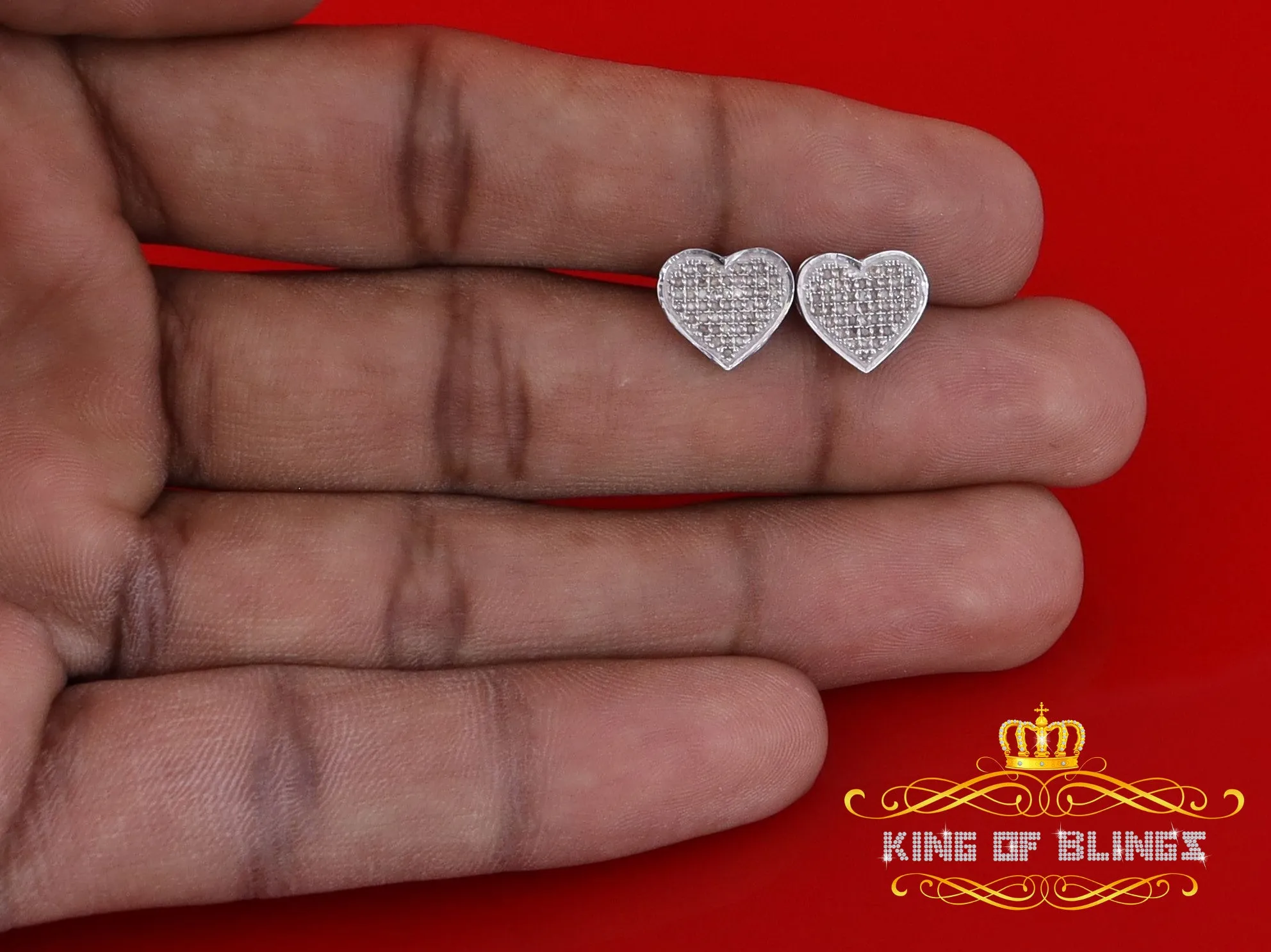King Of Bling's Aretes Para Hombre Heart 925 White Silver 0.33ct Diamond Women's /Men's Earring